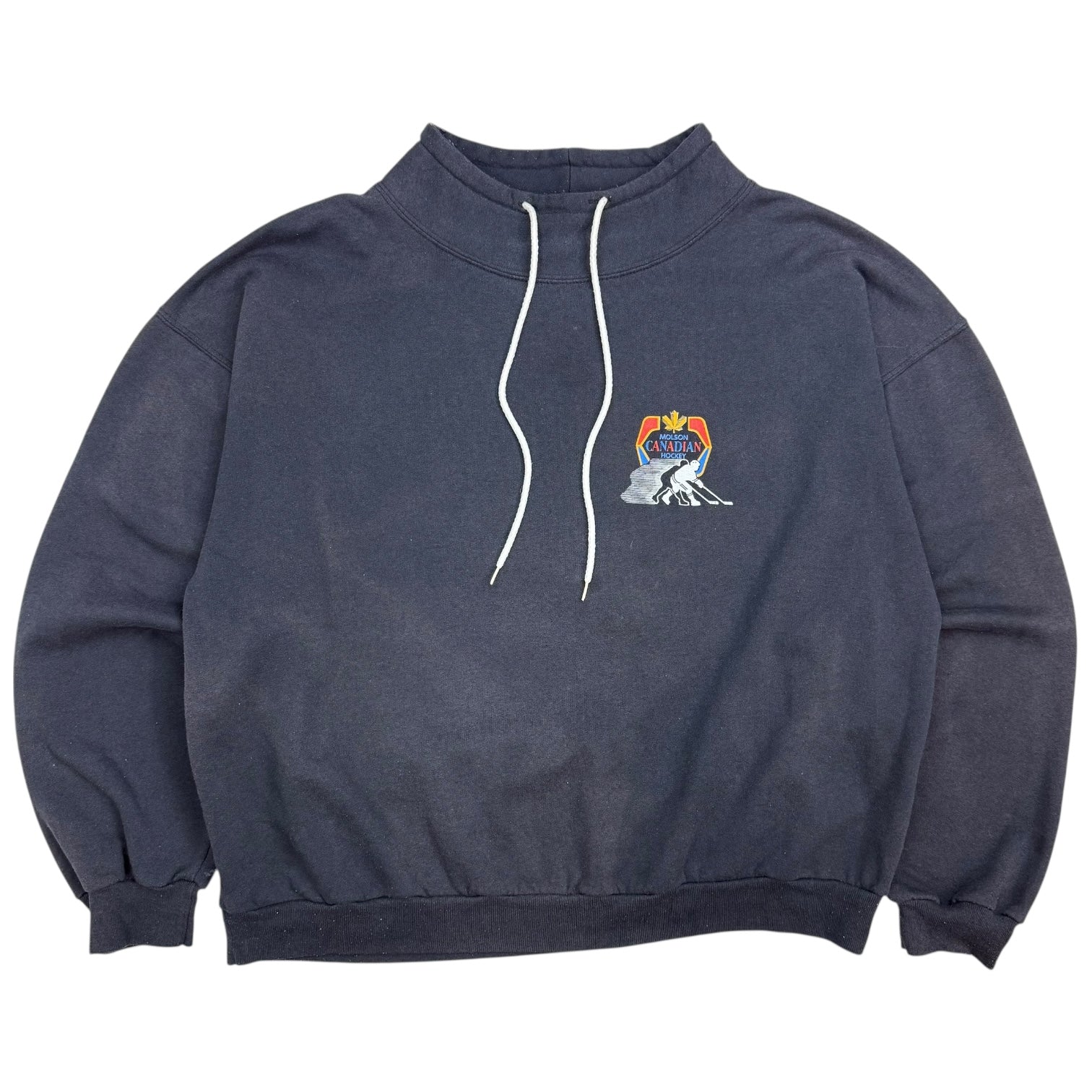 Vintage Molson Canadian Hockey ‘The Last Defence’ Goalie Mask Crewneck Faded Black