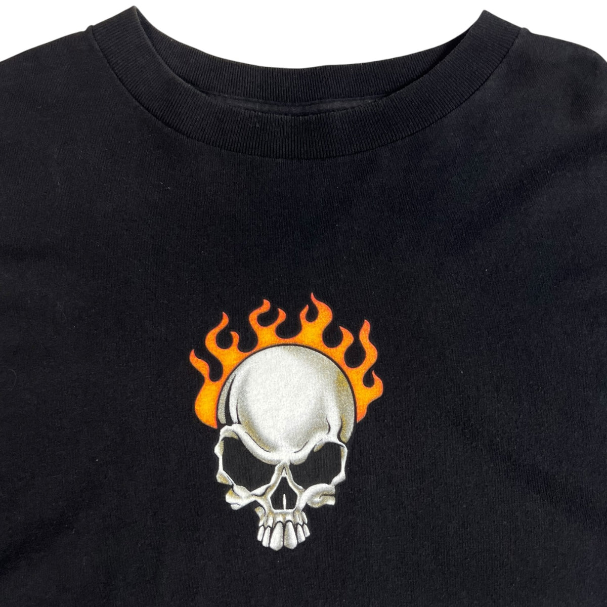 Vintage Y2K Flaming Skulls Long Sleeve T-Shirt Black