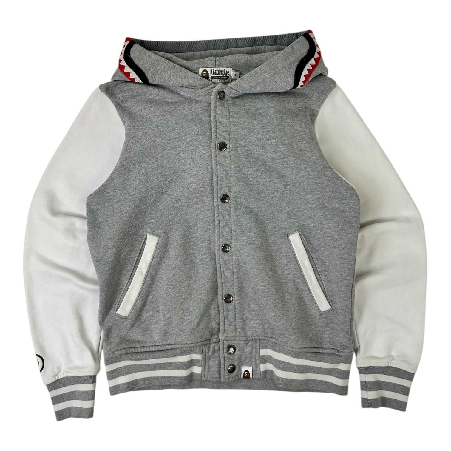 Bape Shark Sweat Varsity Hoodie Jacket Grey/White
