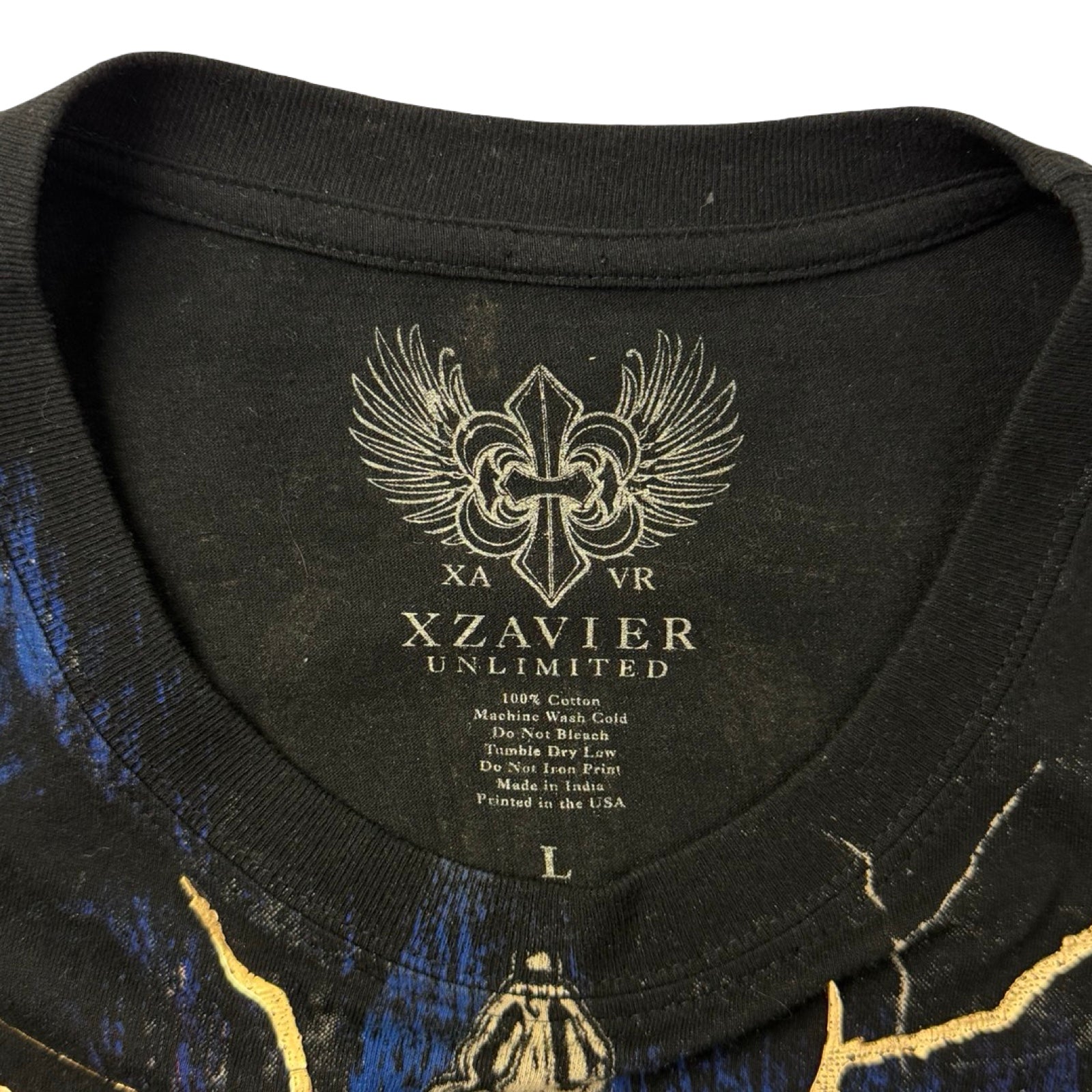 Vintage Y2K Xzavier Lightning Skull T-Shirt Black