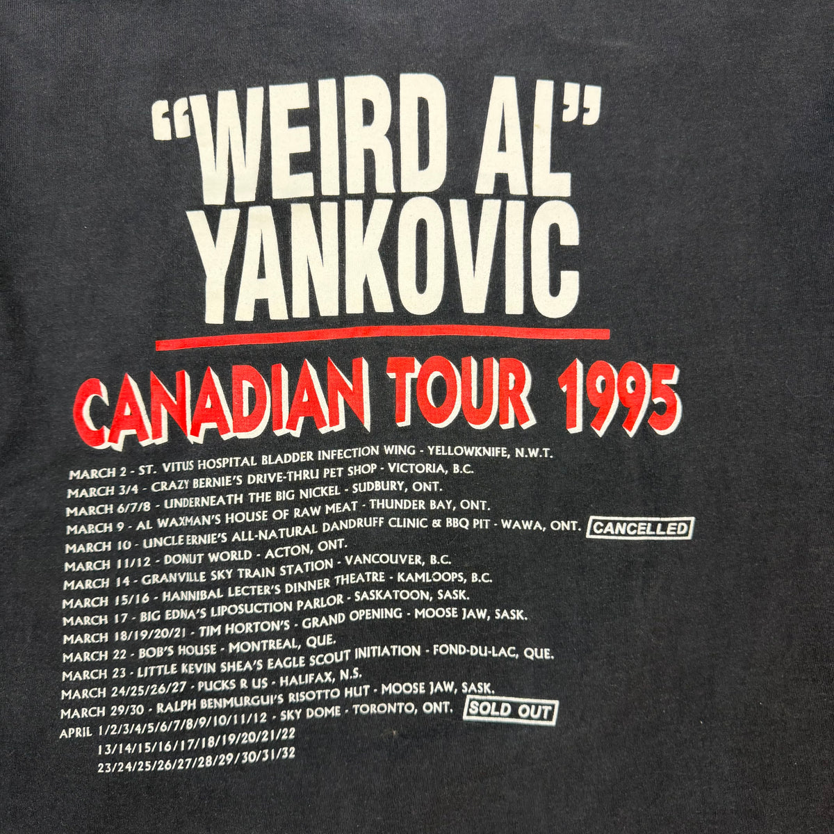 1995 Weird Al Yankovic Canadian Tour Tee Black