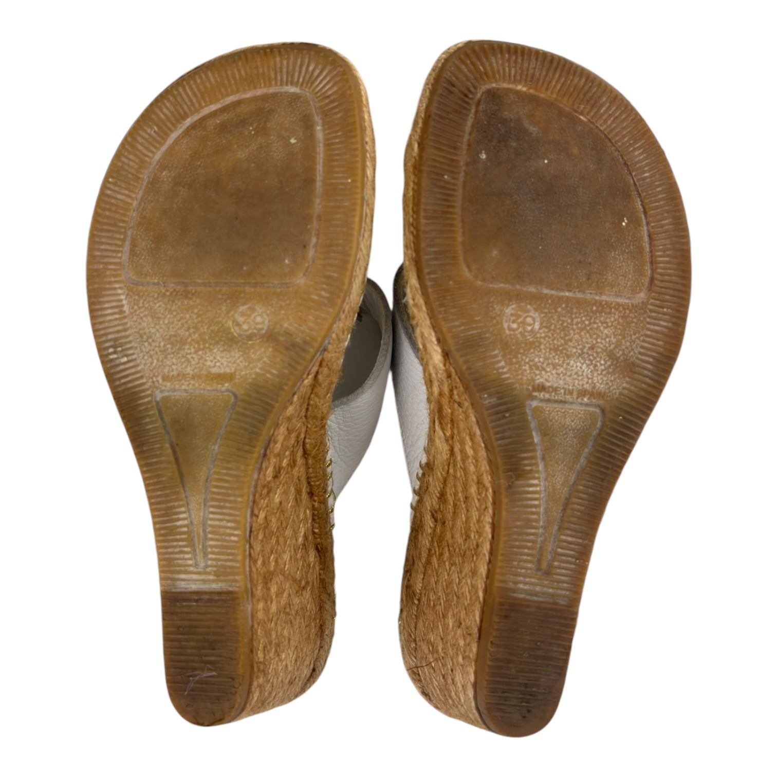 (W) Burberry White Leather Espadrille Thong Wedge
