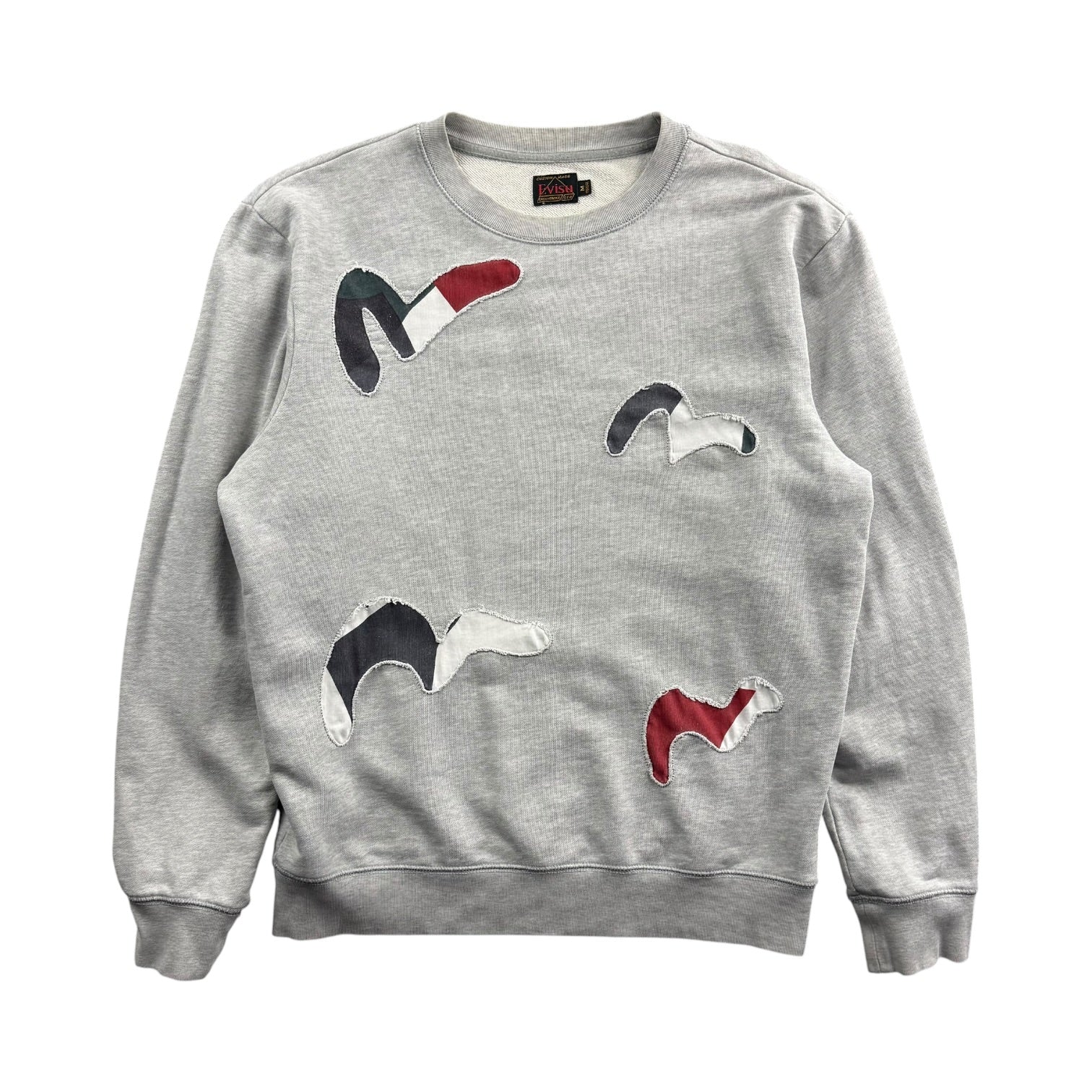 Evisu Distressed Patchwork Logos Crewneck Grey