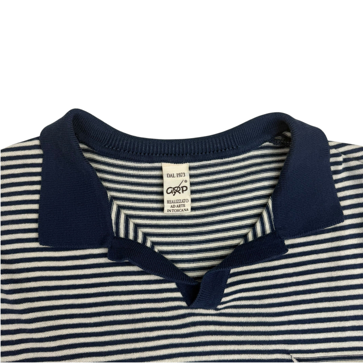 GRP Knitwear Striped Linen Polo Blue