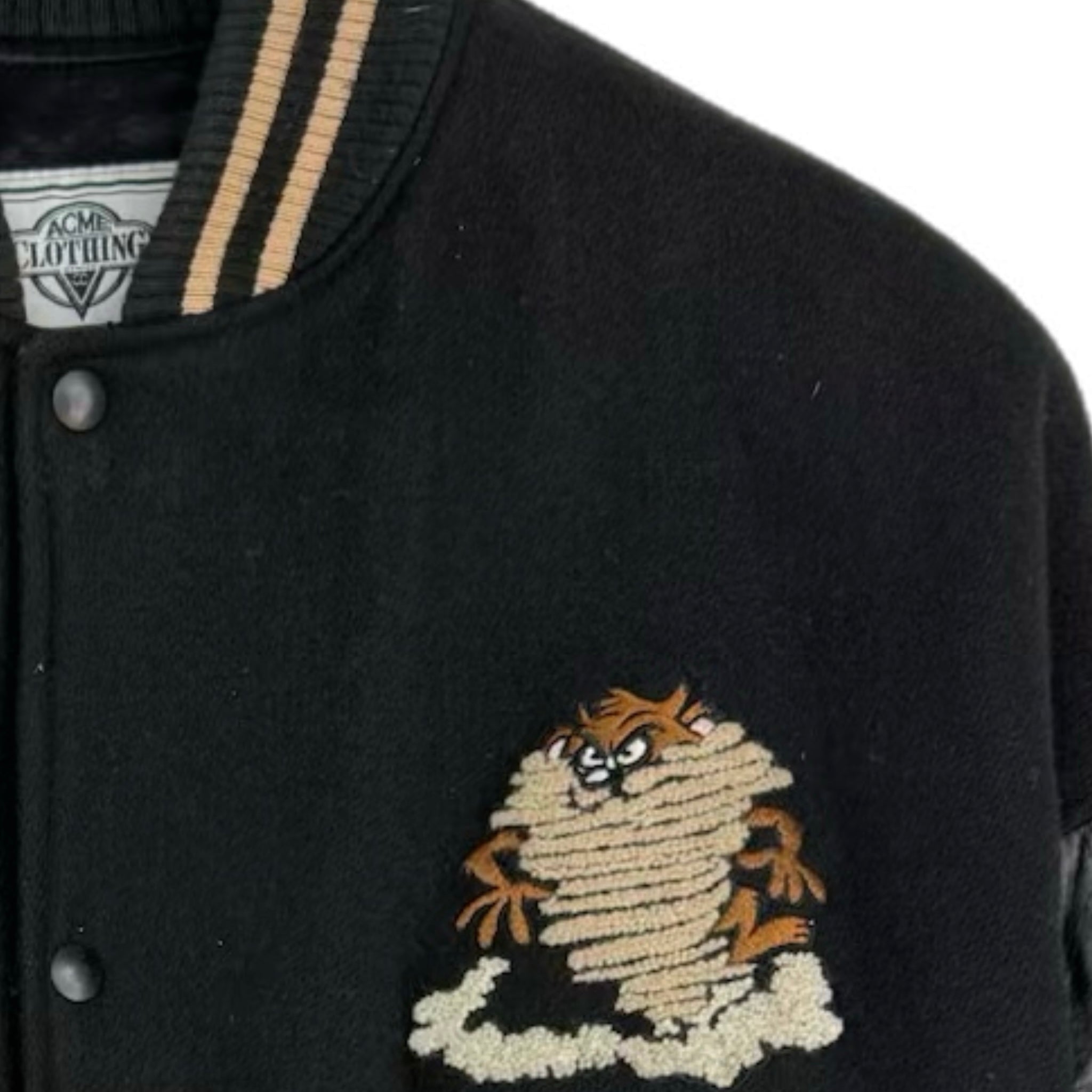 1990 Looney Tunes Taz Varsity Jacket Black