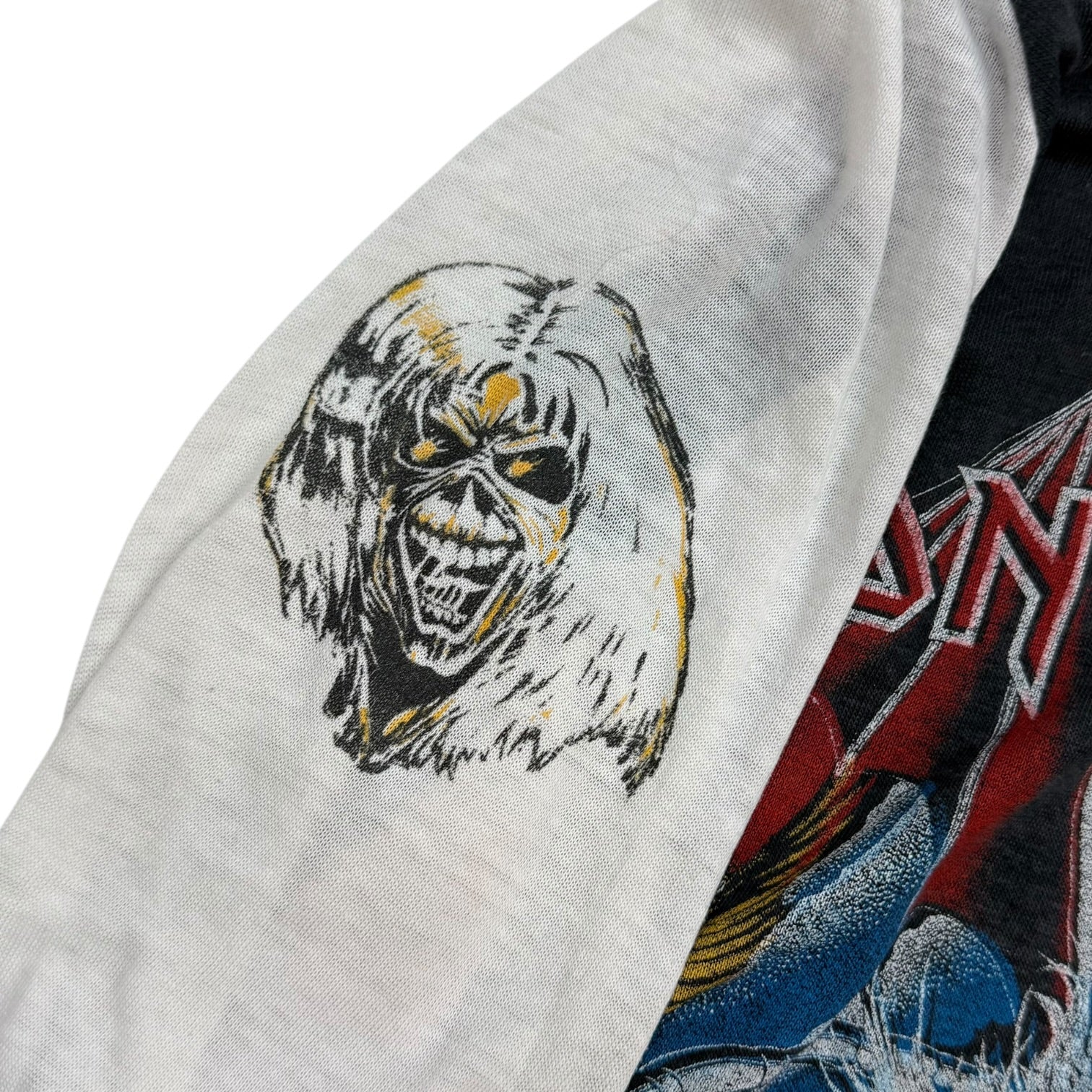 Vintage 80s Iron Maiden Flight Of Icarus Raglan Tee White/Black