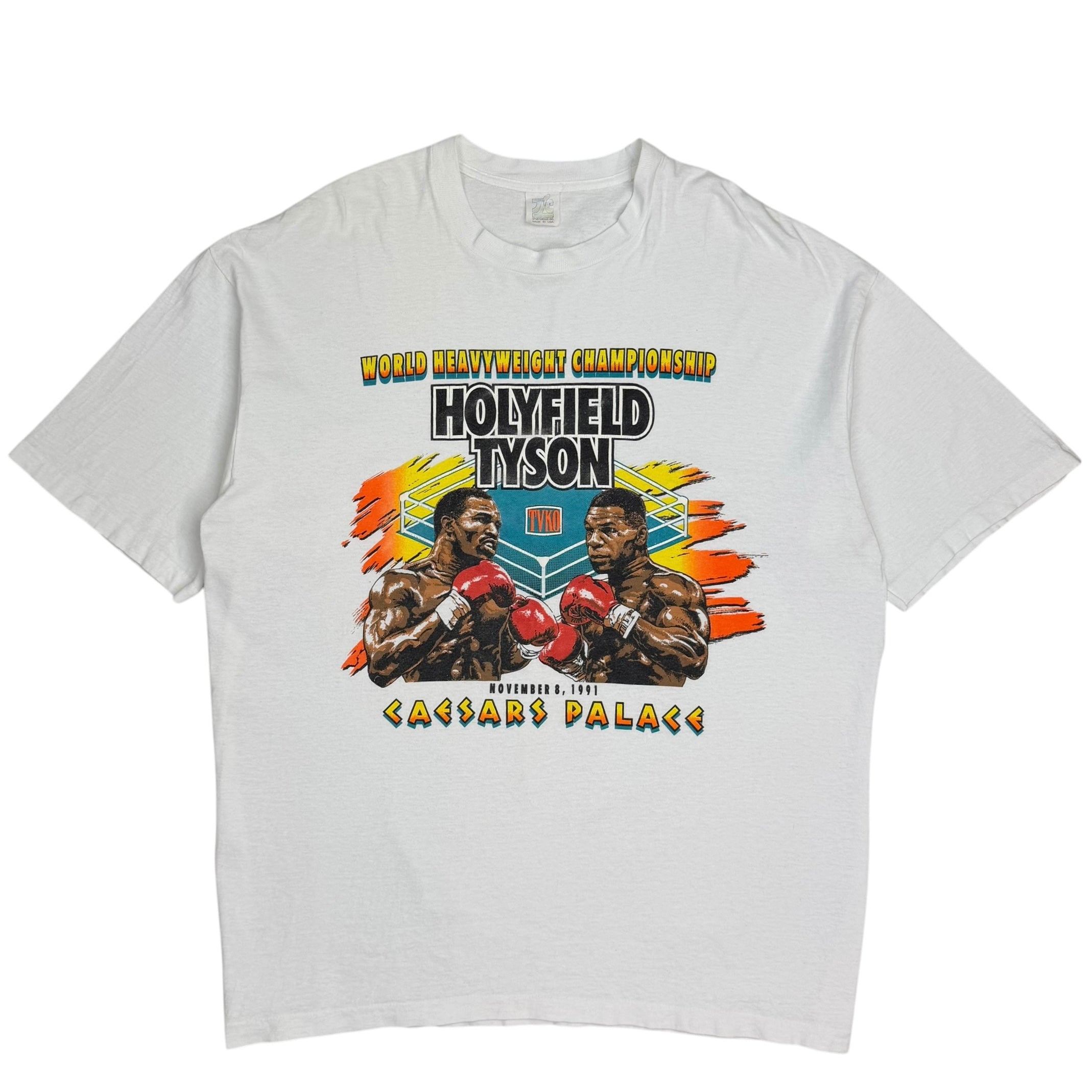 1991 Mike Tyson Evander Holyfield Ceasars Palace World Heavyweight Championship Tee White