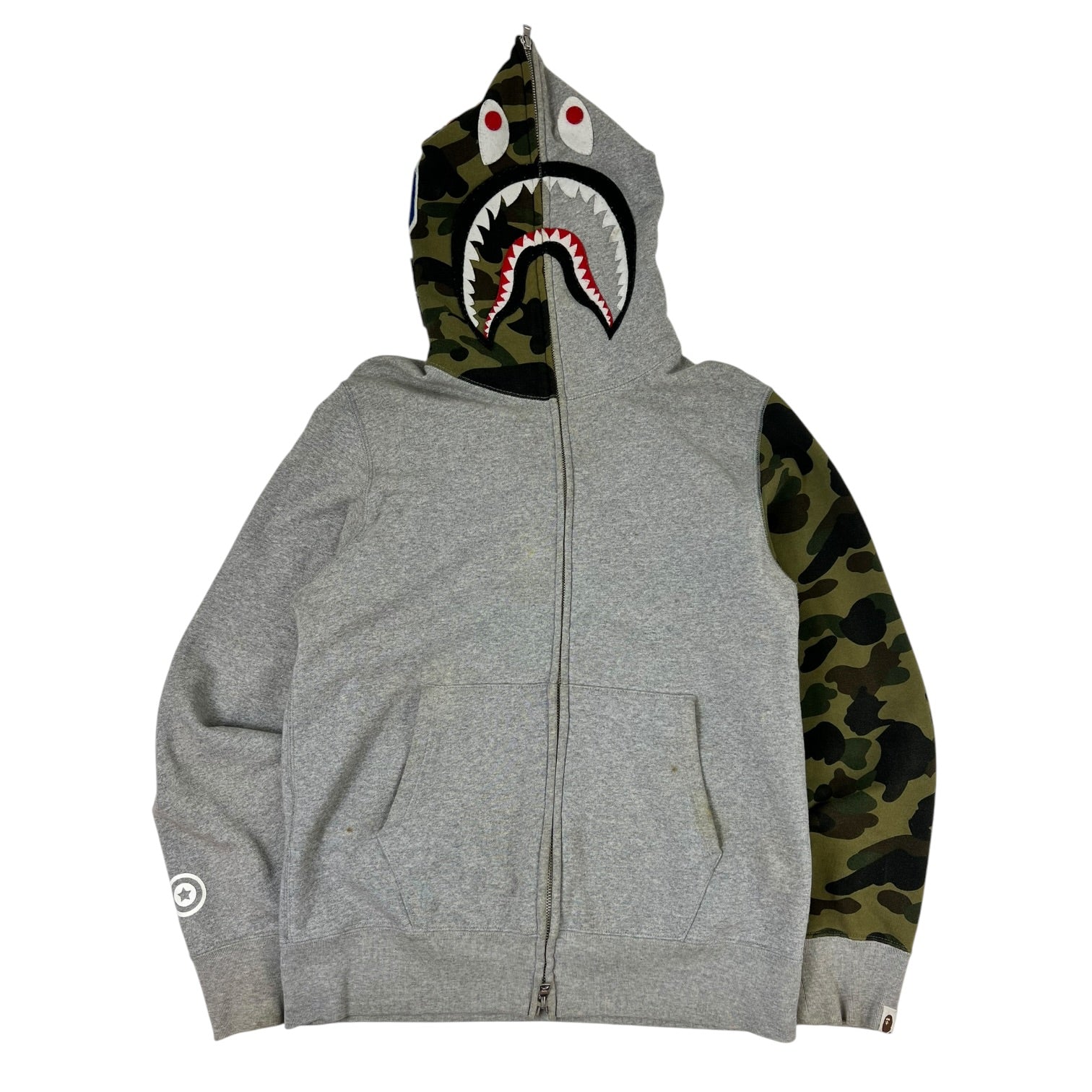 A Bathing Ape Camo Shark Full Zip Hoodie Grey