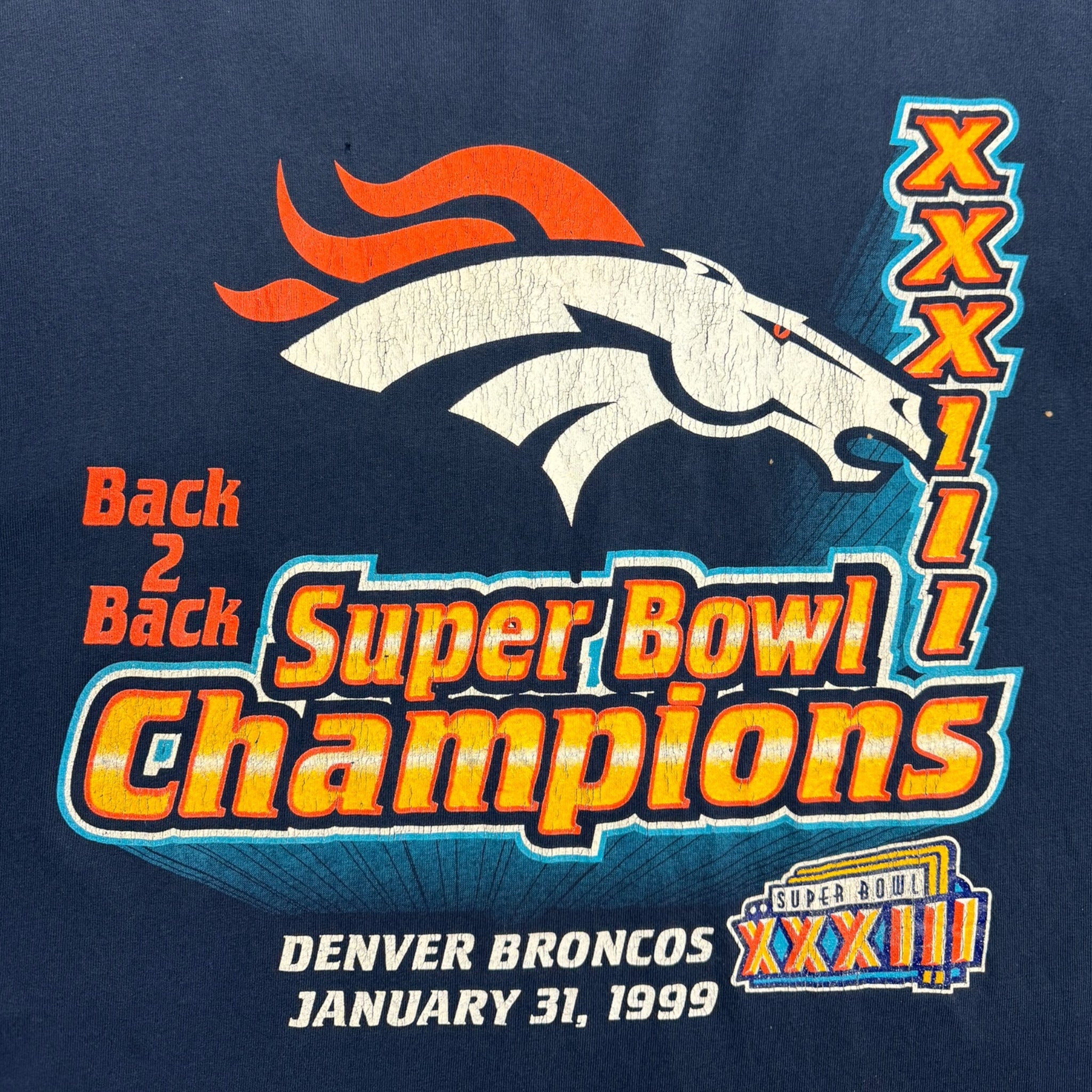 1999 Denver Broncos Back 2 Back Super Bowl Champions NFL T-Shirt