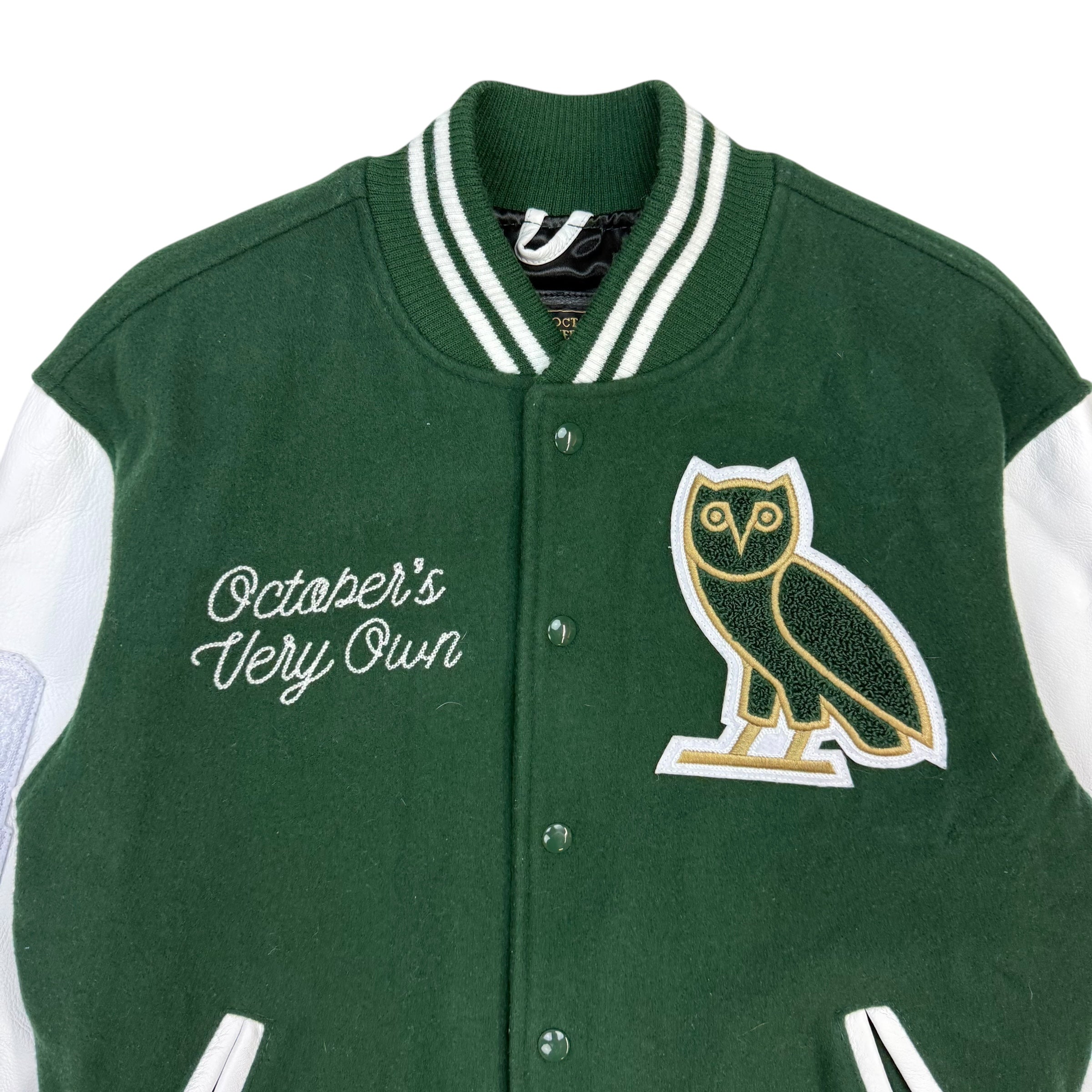 Octobers Very Own Letterman Leather Jacket Green/White