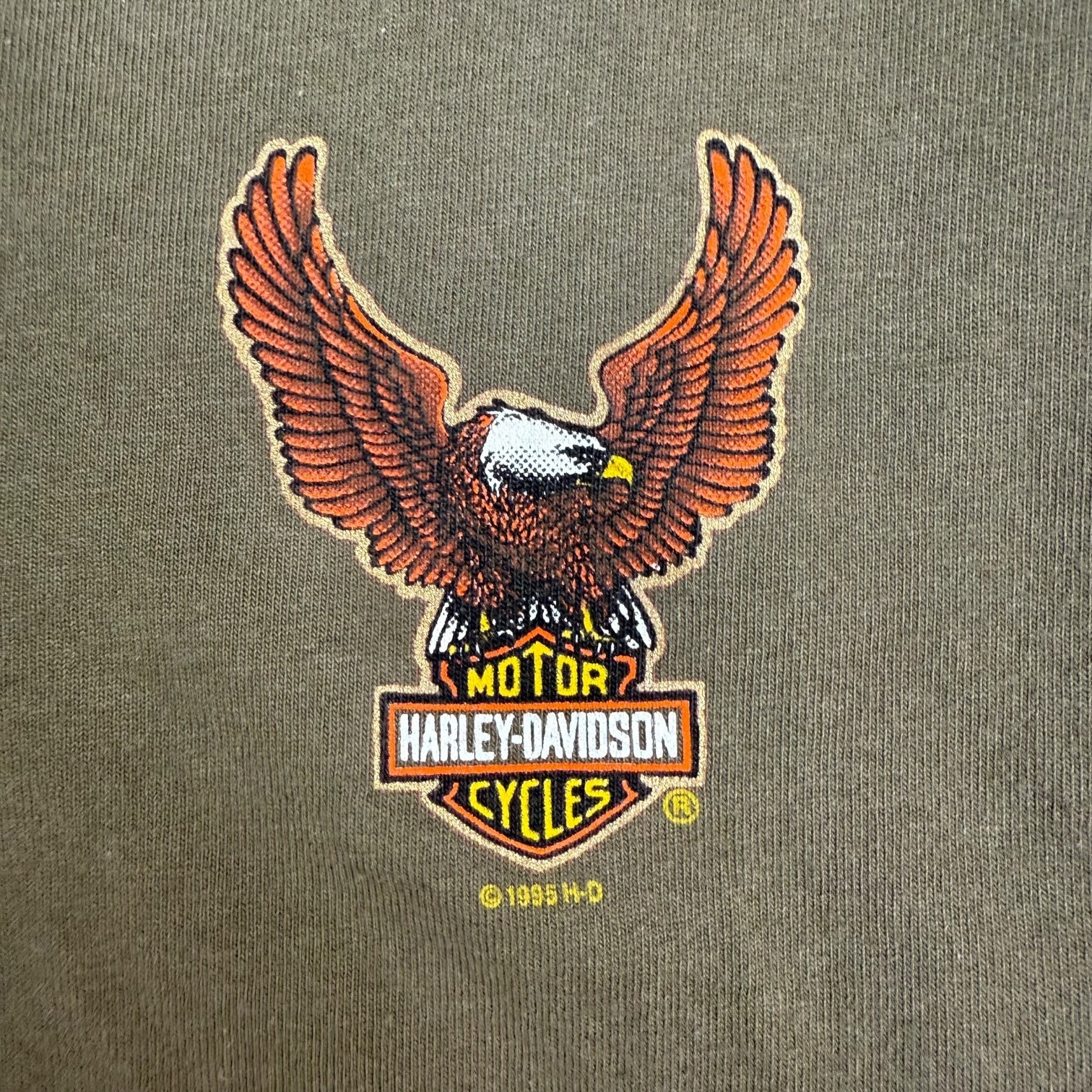 1995 Harley Davidson Henley 3/4 Sleeve Tee Brown