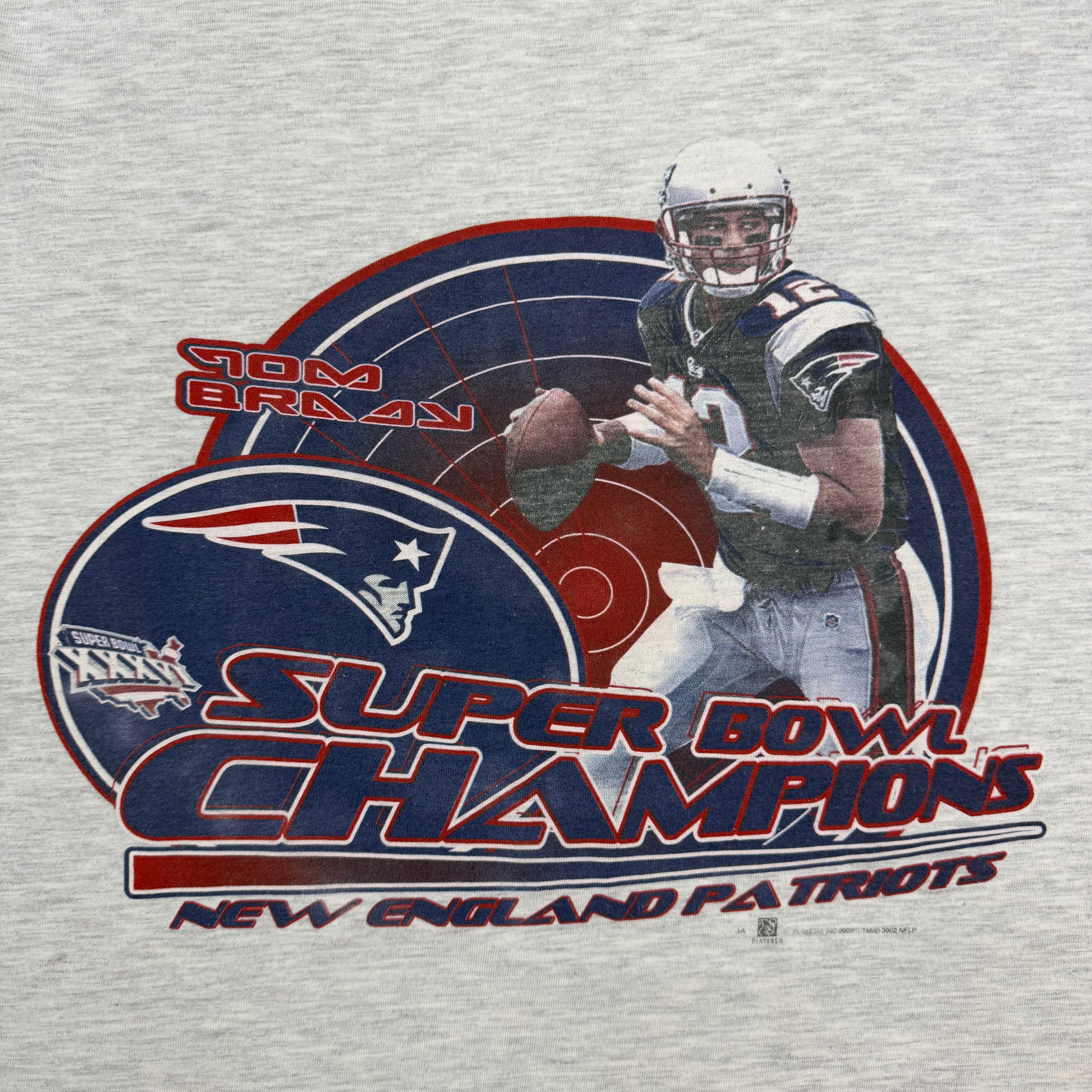 2002 Tom Brady New England Patriots Superbowl Champions Tee Grey