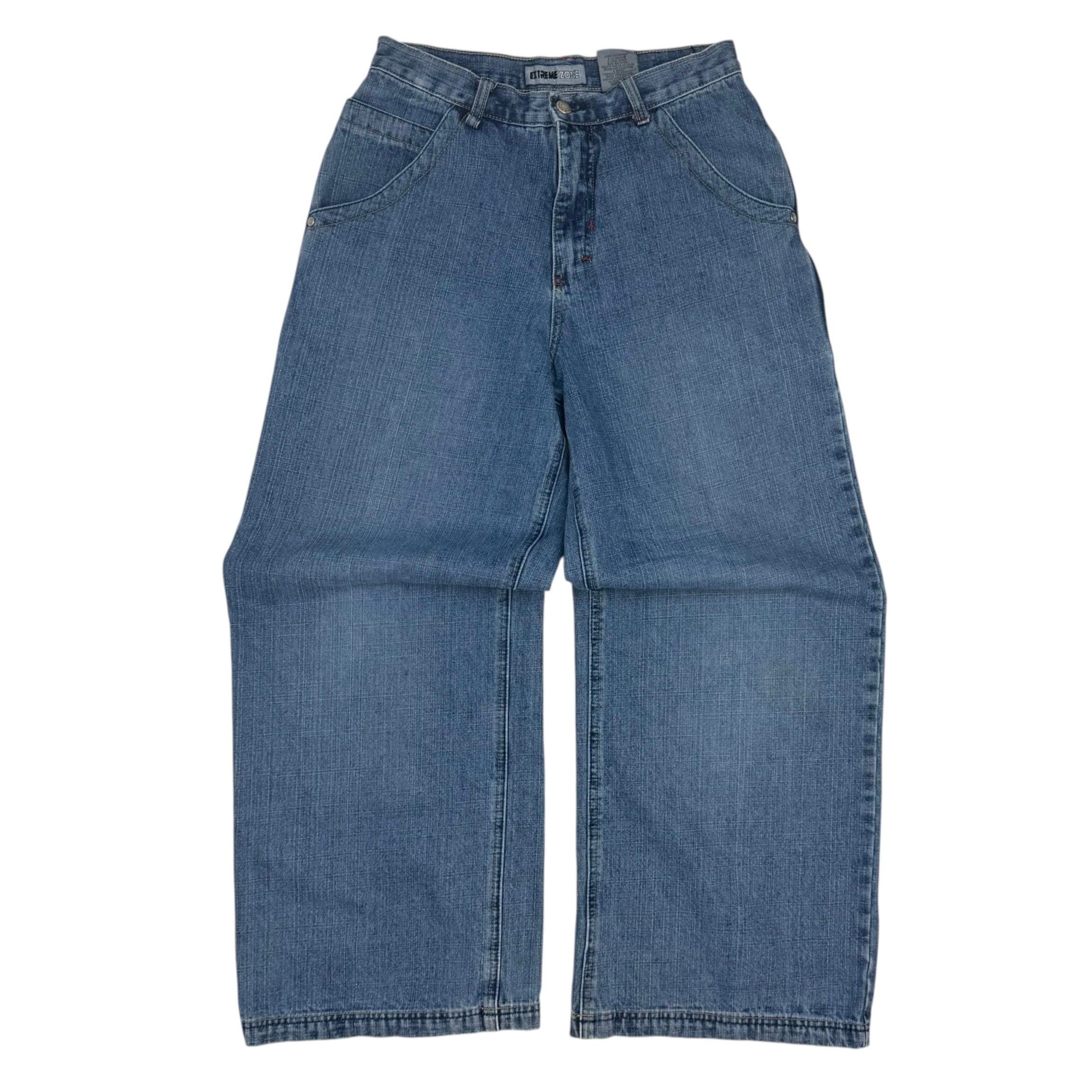 Vintage Extreme Zone Embroidered  Wide Leg Baggy Jeans Blue
