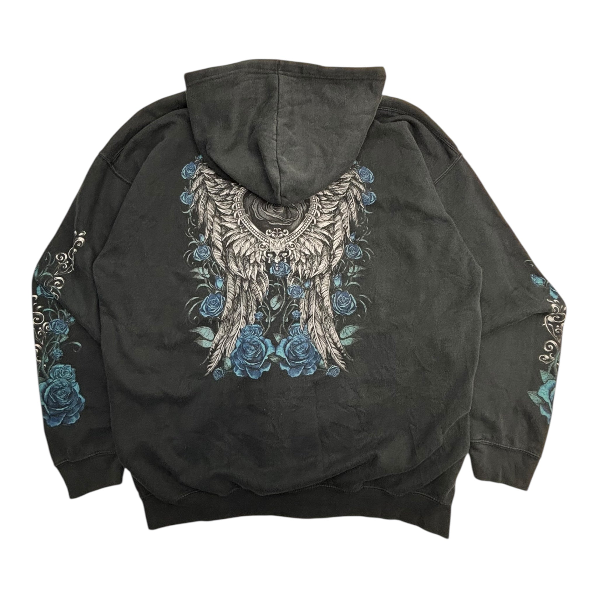 Vintage Y2K Hot Leathers Angel Roses Zip-Up Hoodie