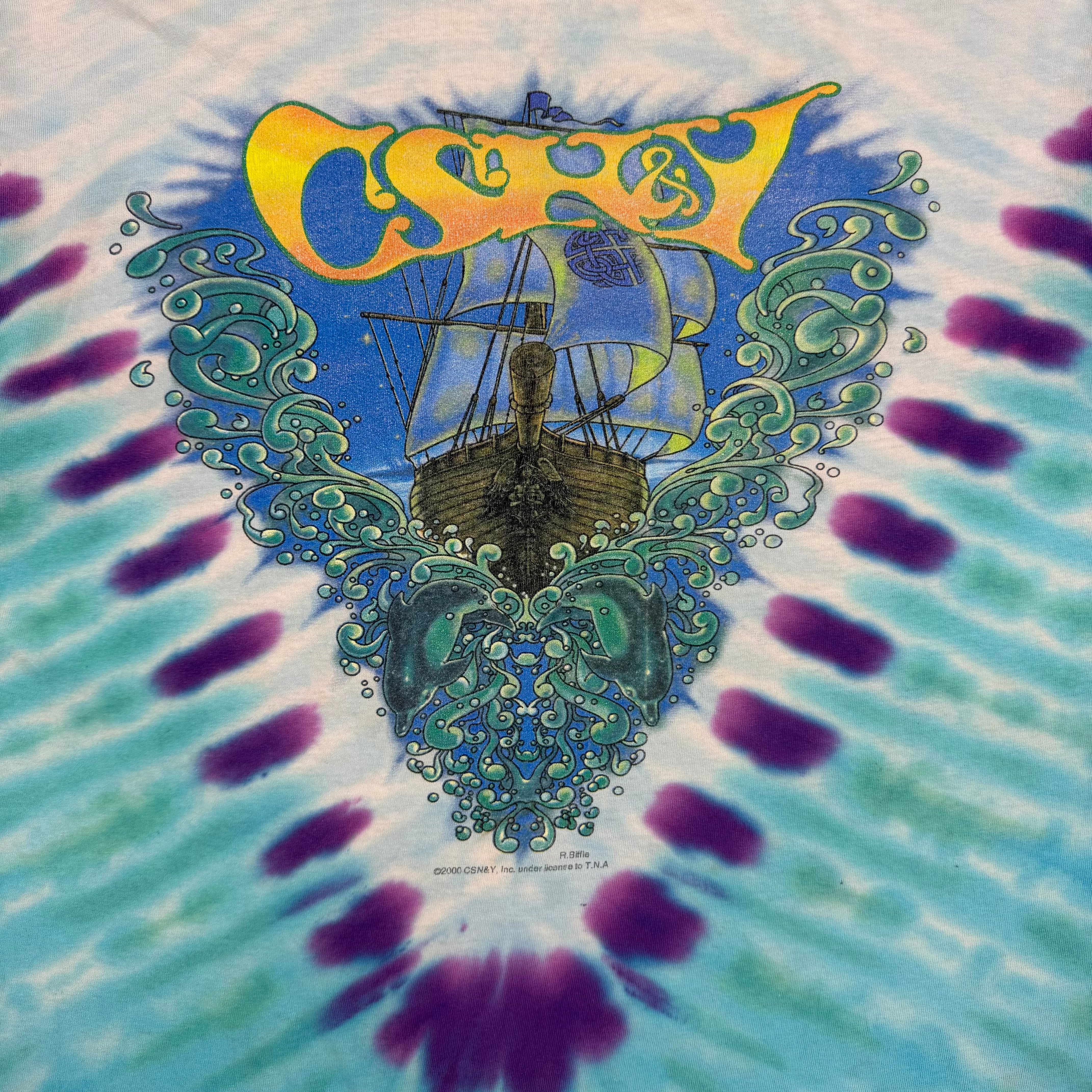 2000 Crosby Stills Nash And Young Tye Dye Tee Blue