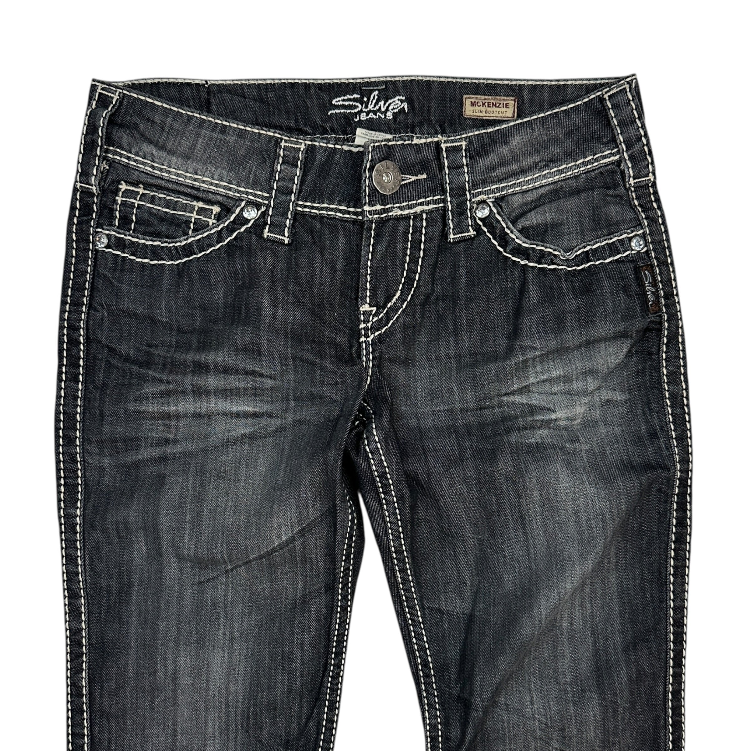 (W) Vintage Y2K Silver Jeans Slim Bootcut Denim Washed Black