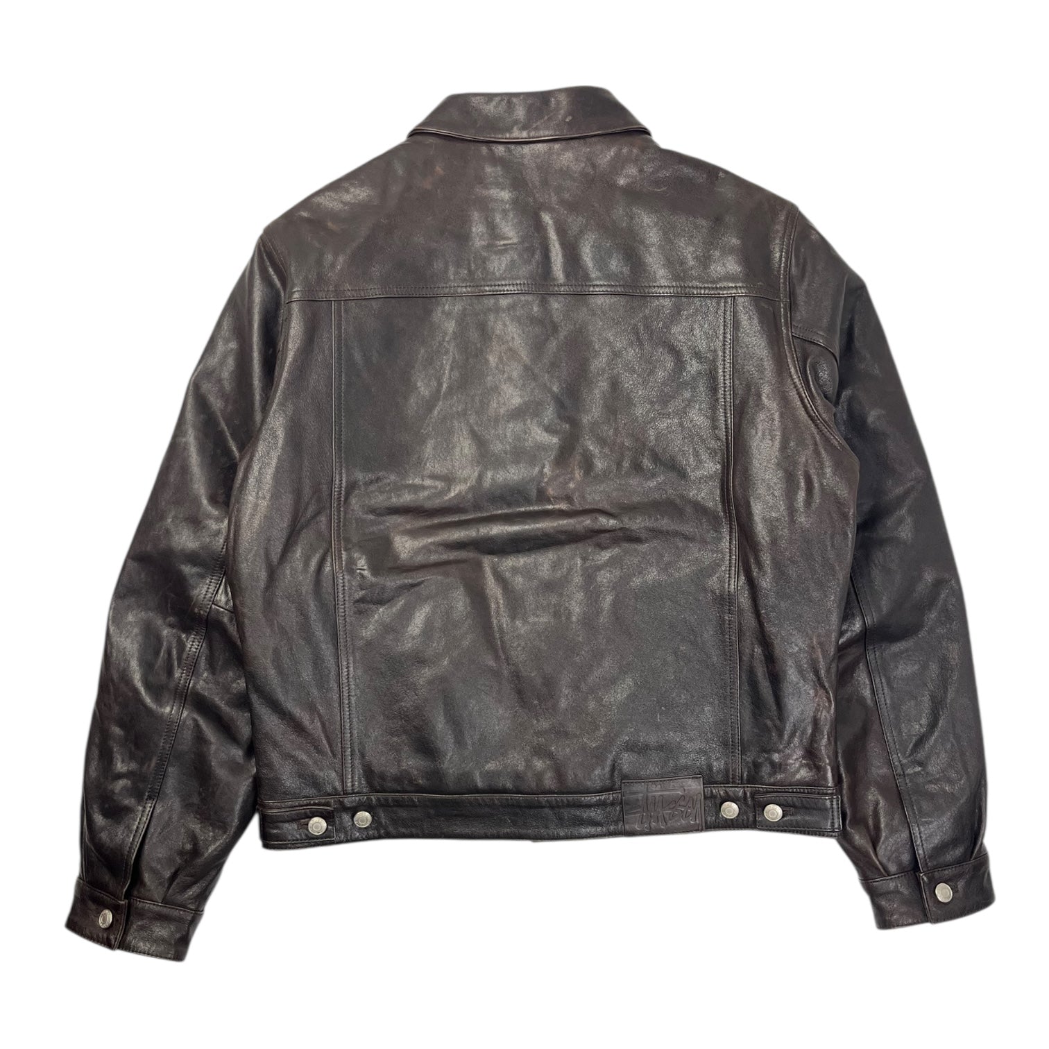 Stussy Leather Trucker Jacket Dark Brown