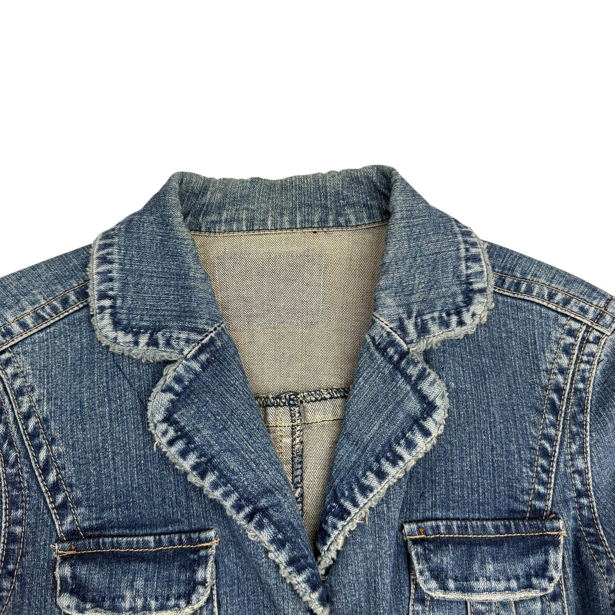 (W) Vintage Frayed Trim Denim Jacket Blue