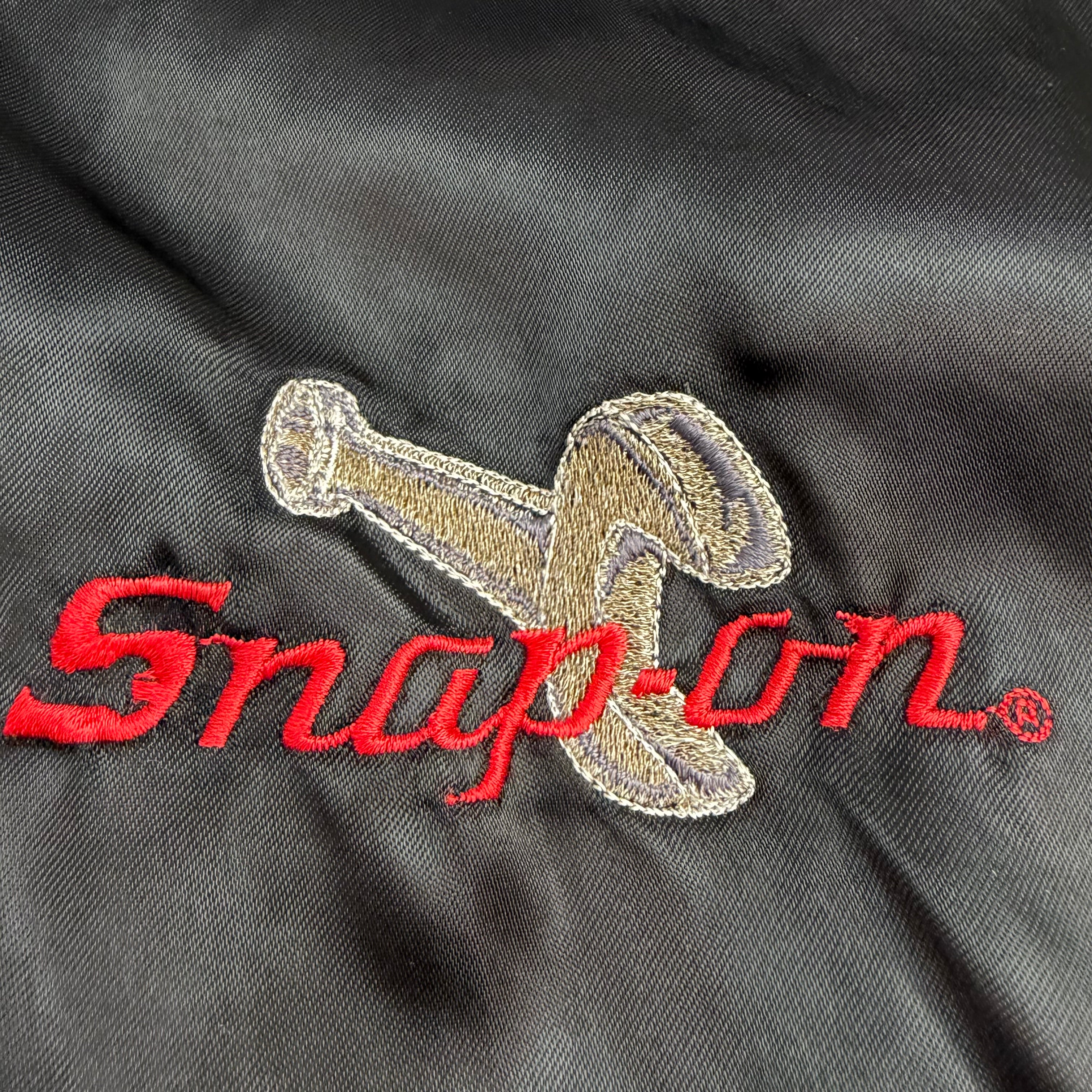 Vintage Snap-On Embroidered Satin Bomber Jacket Black