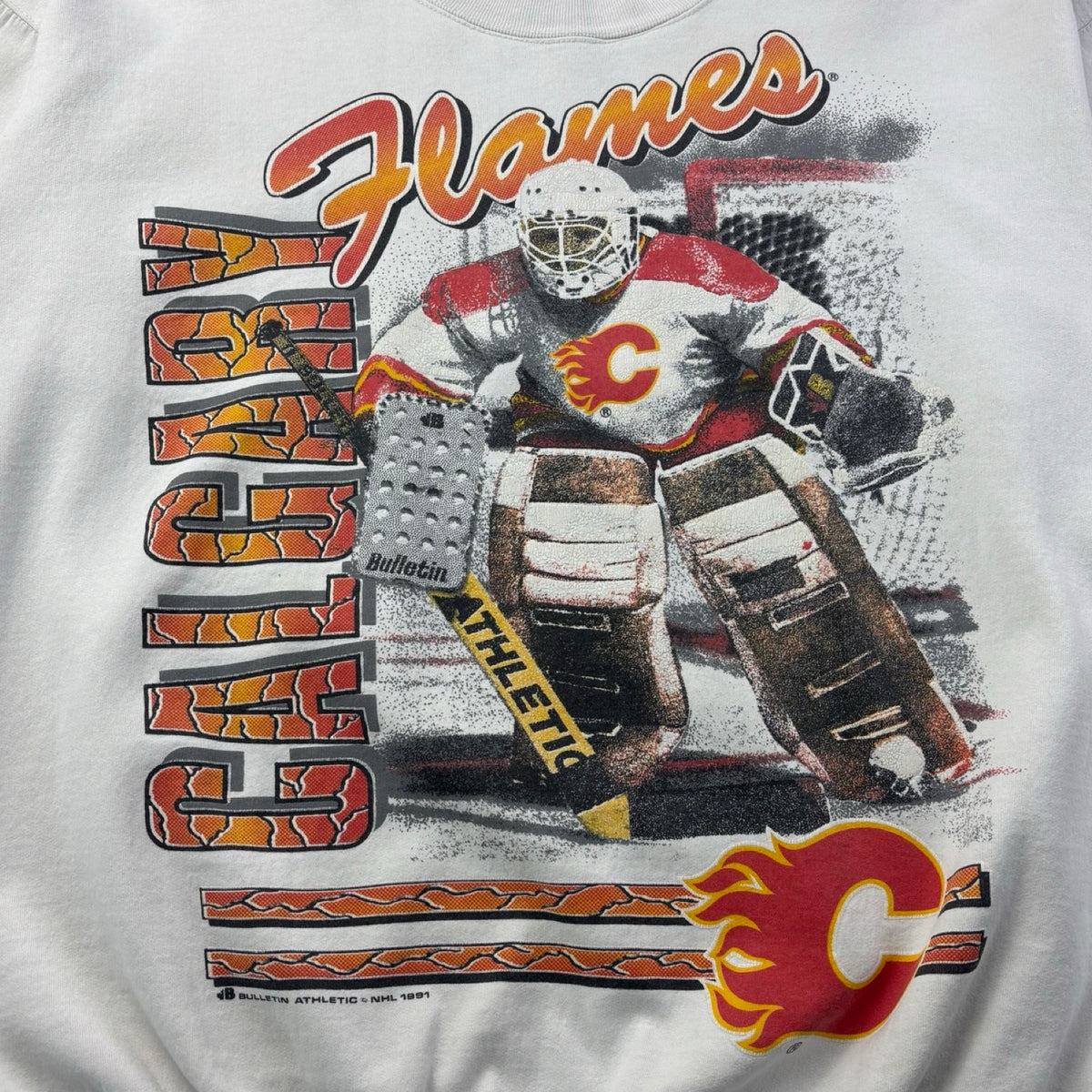 1991 Bulletin Athletic Calgary Flames Crewneck White