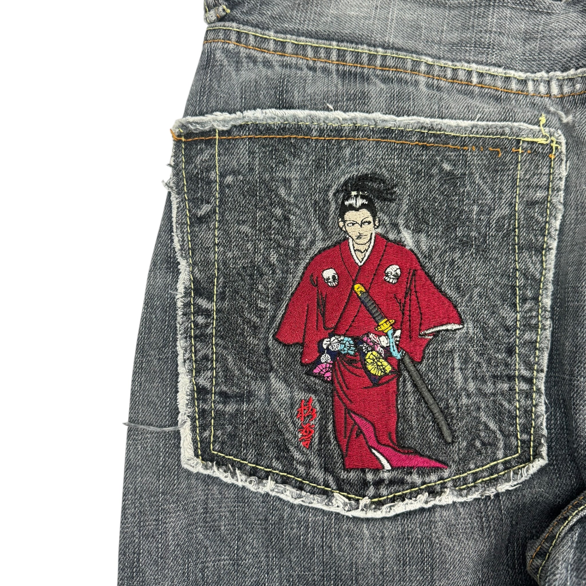 Vintage Y2K Samurai Embroidered Denim Pants