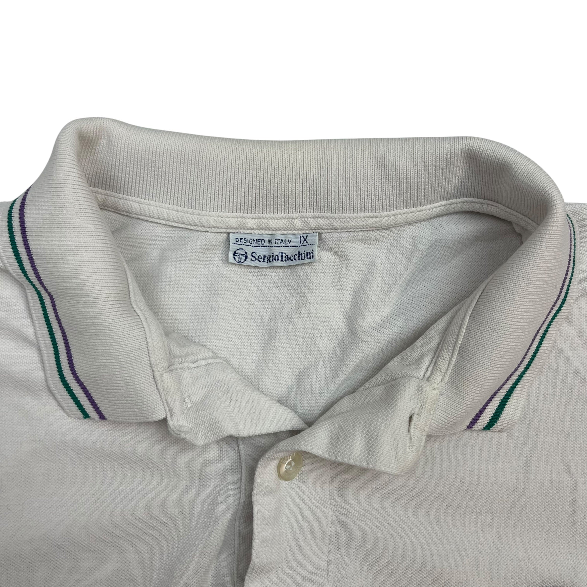 Vintage Sergio Tacchini Polo Shirt White/Green/Purple
