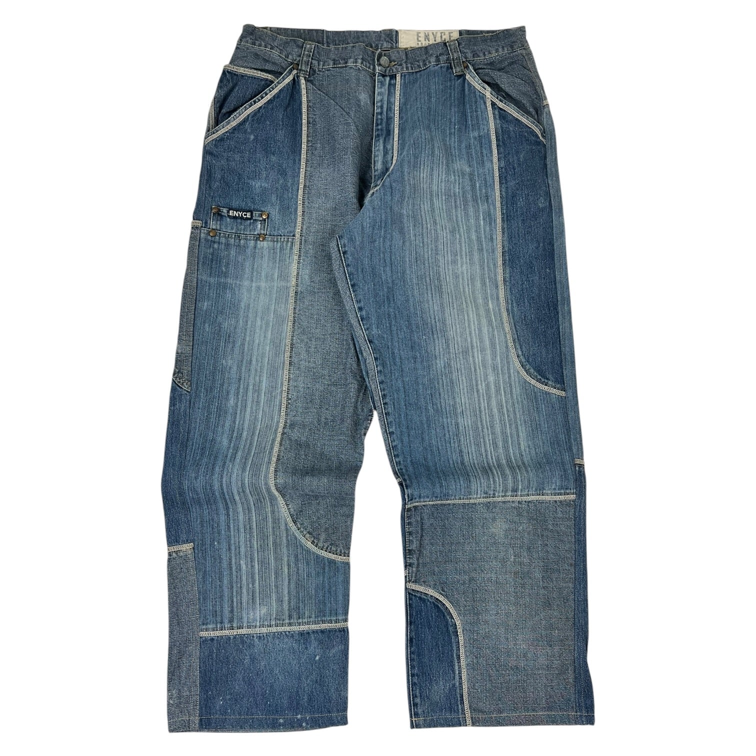 Enyce Patchwork Carpenter Baggy Blue Denim Jeans