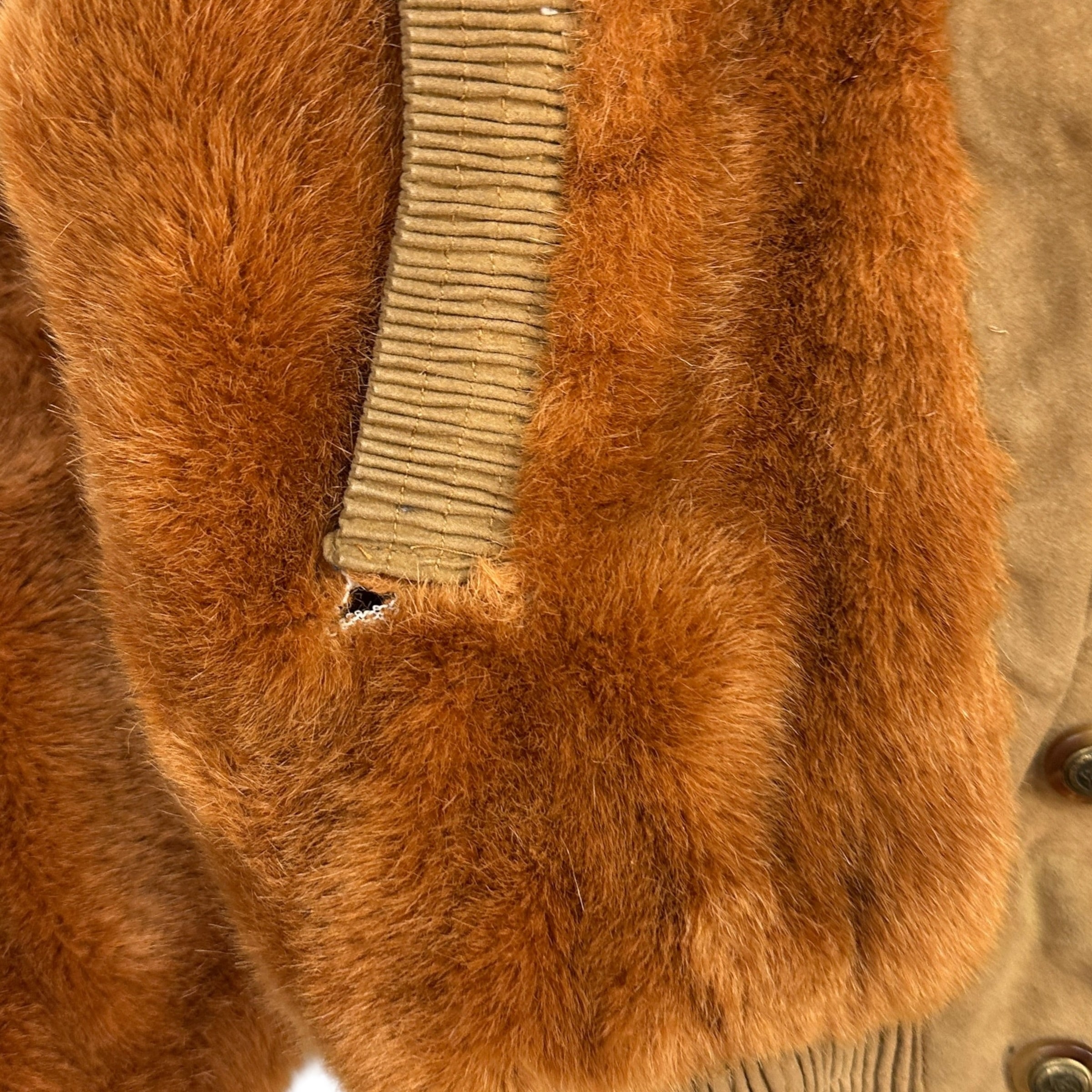 (W) Vintage Faux Fur Nubuck Bomber Jacket Light Brown