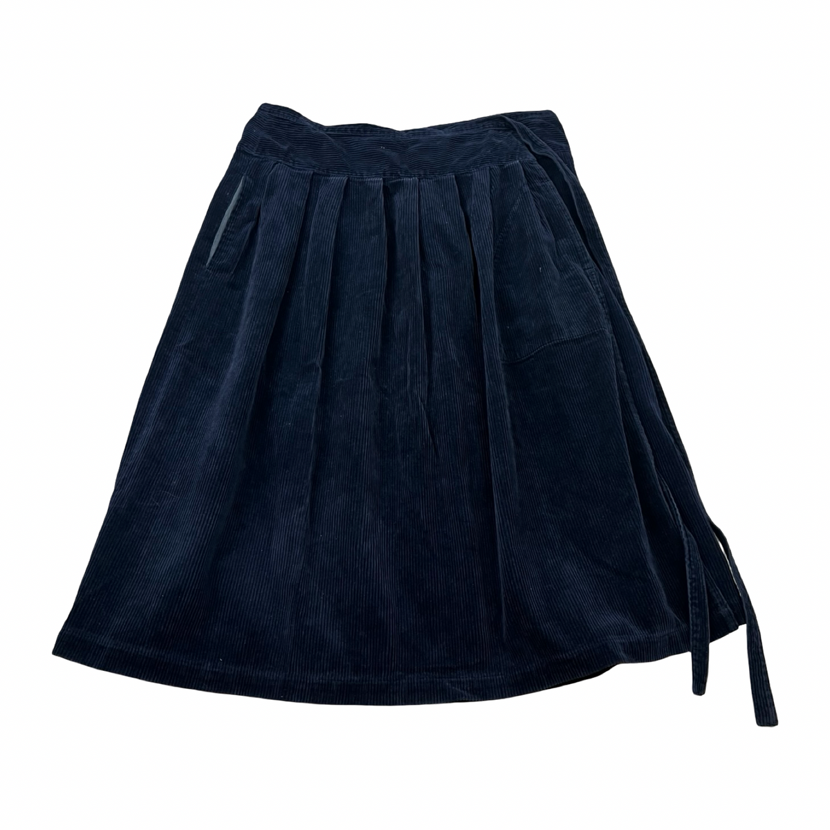 (W) Vintage Comme des Garçons Pleated Corduroy Wrap Skirt Navy Blue