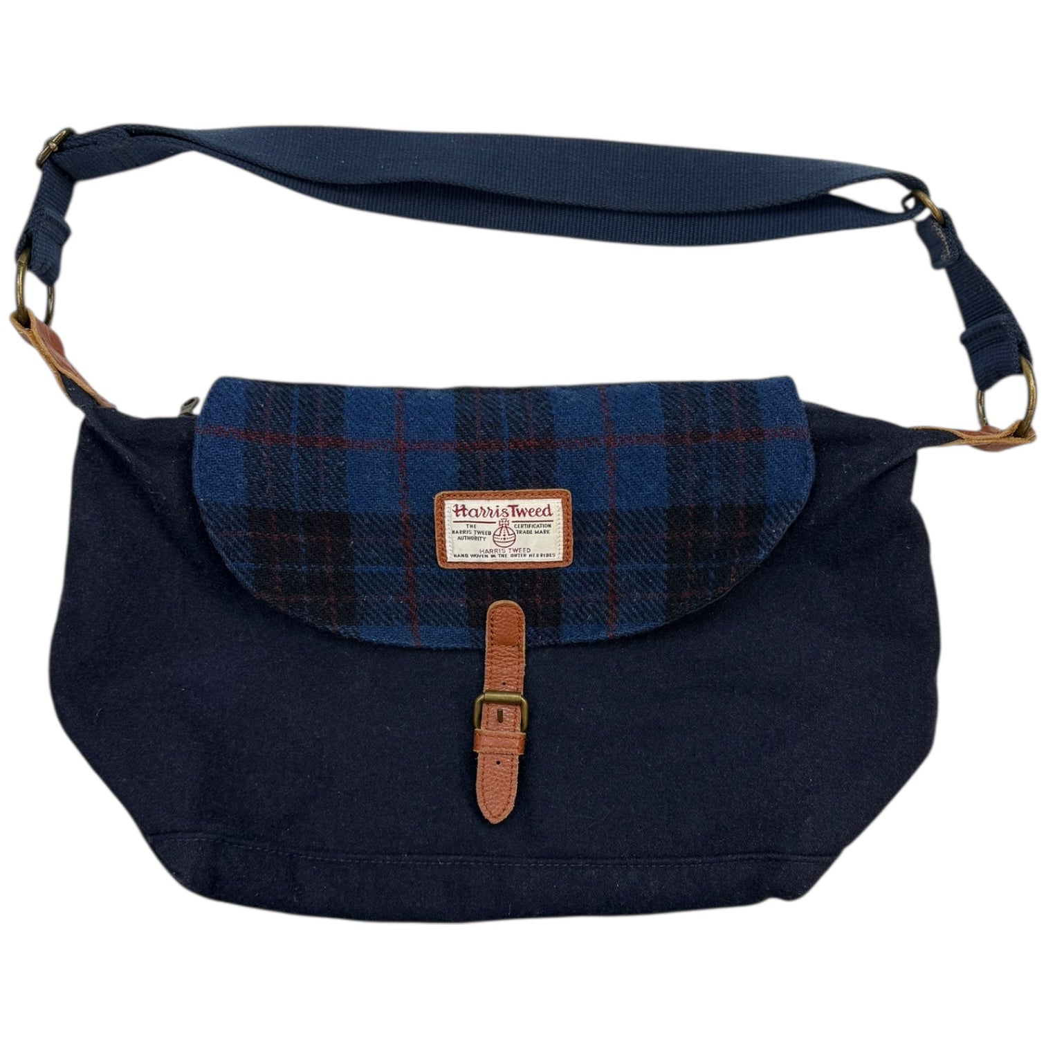 Beams Heart x Harris Tweed Checkered Wool Shoulder Bag Navy