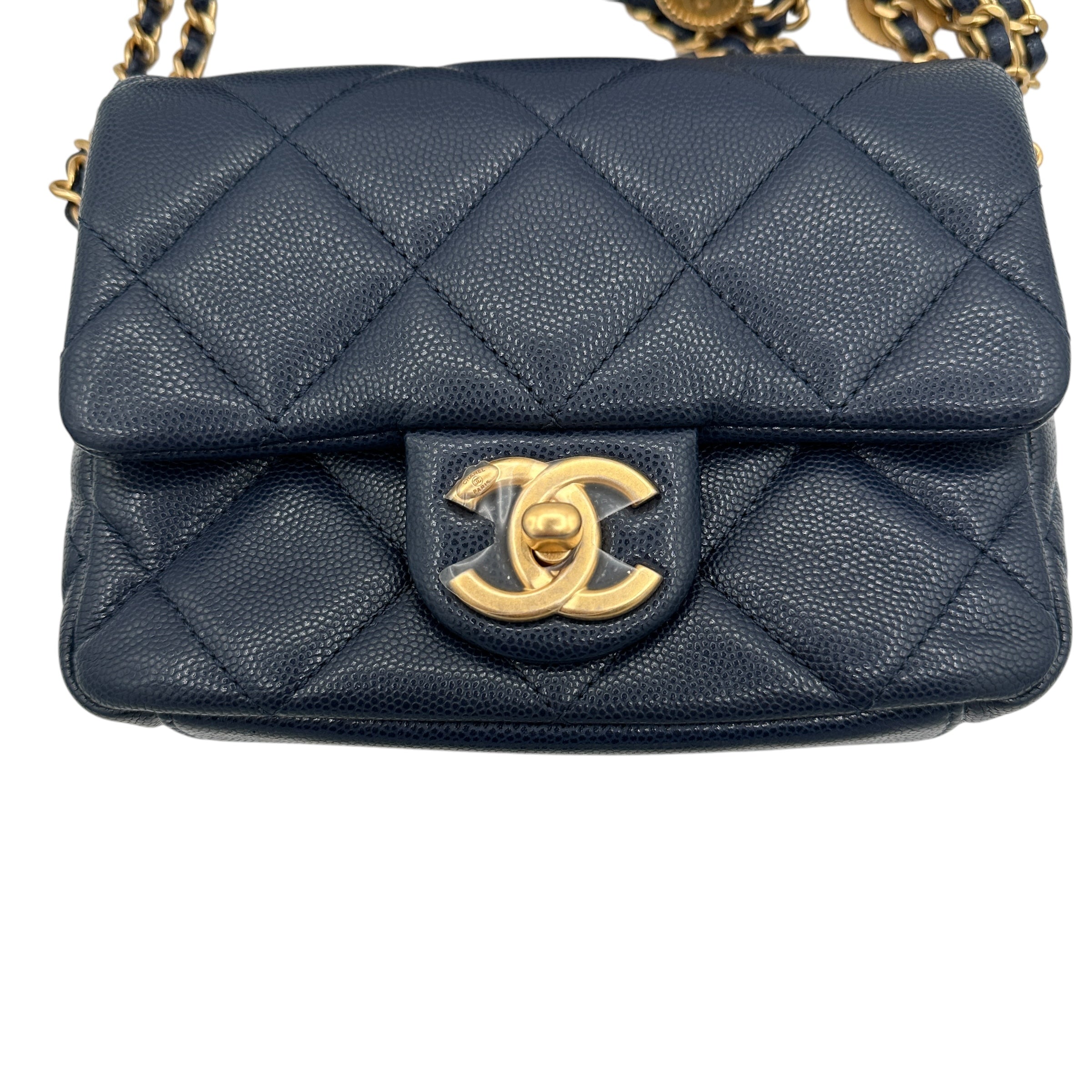 Chanel Caviar Leather Mini Flap Leather Purse Navy