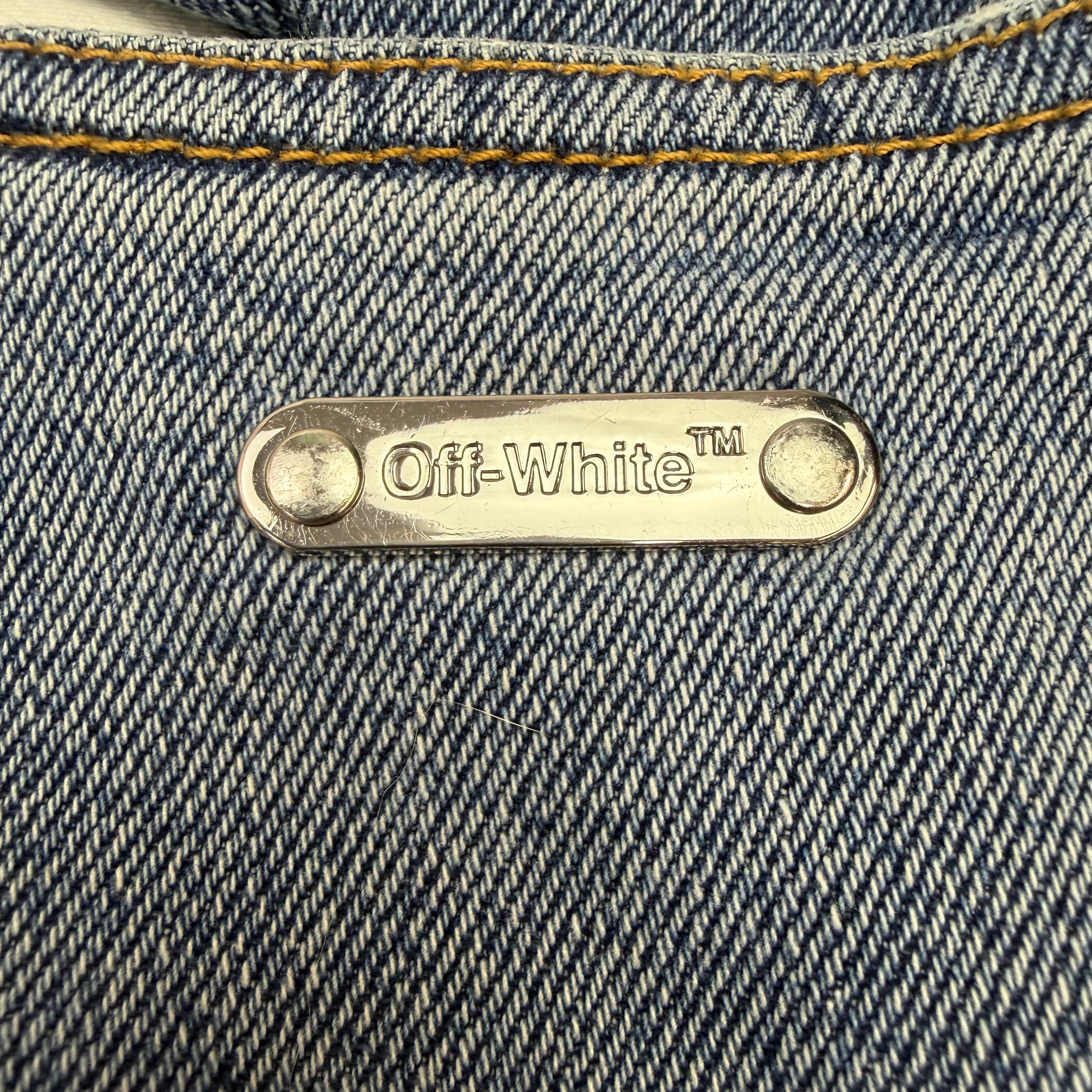 Off-White Skinny Fit Printed Stretch Denim Jeans Blue