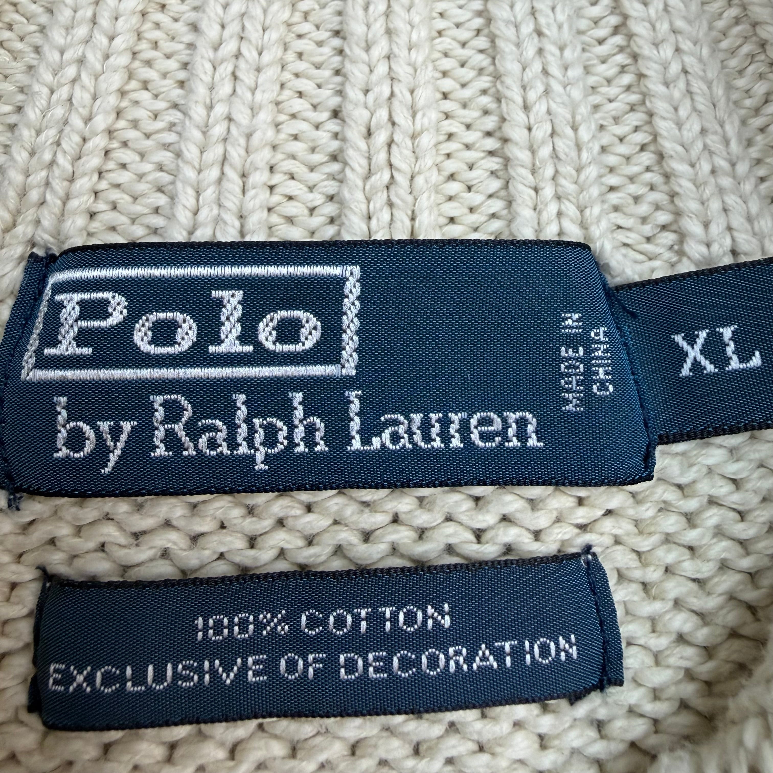 Vintage Polo Ralph Lauren Zip Up Knit Sweater Cream