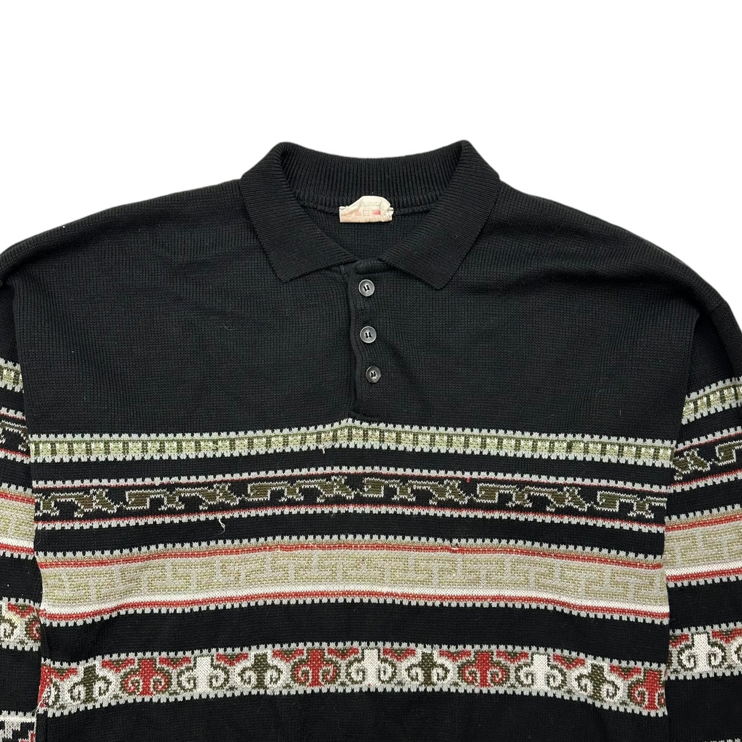 Vintage Knitted Abstract Button Up Longsleeve Polo Shirt