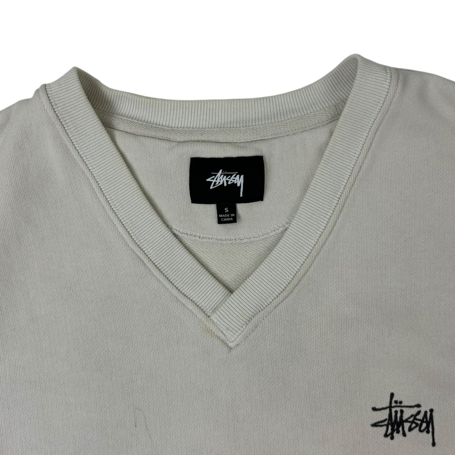 Stussy V-Neck Cotton Sweater Vest Bone