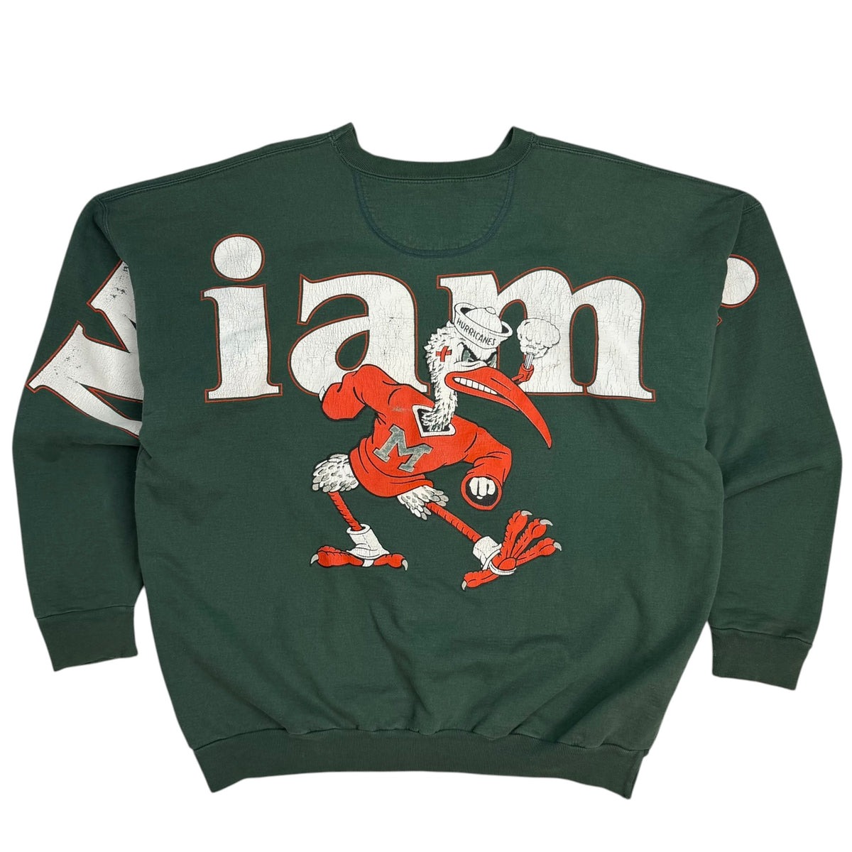 Vintage Miami Hurricanes Spellout Crewneck Green