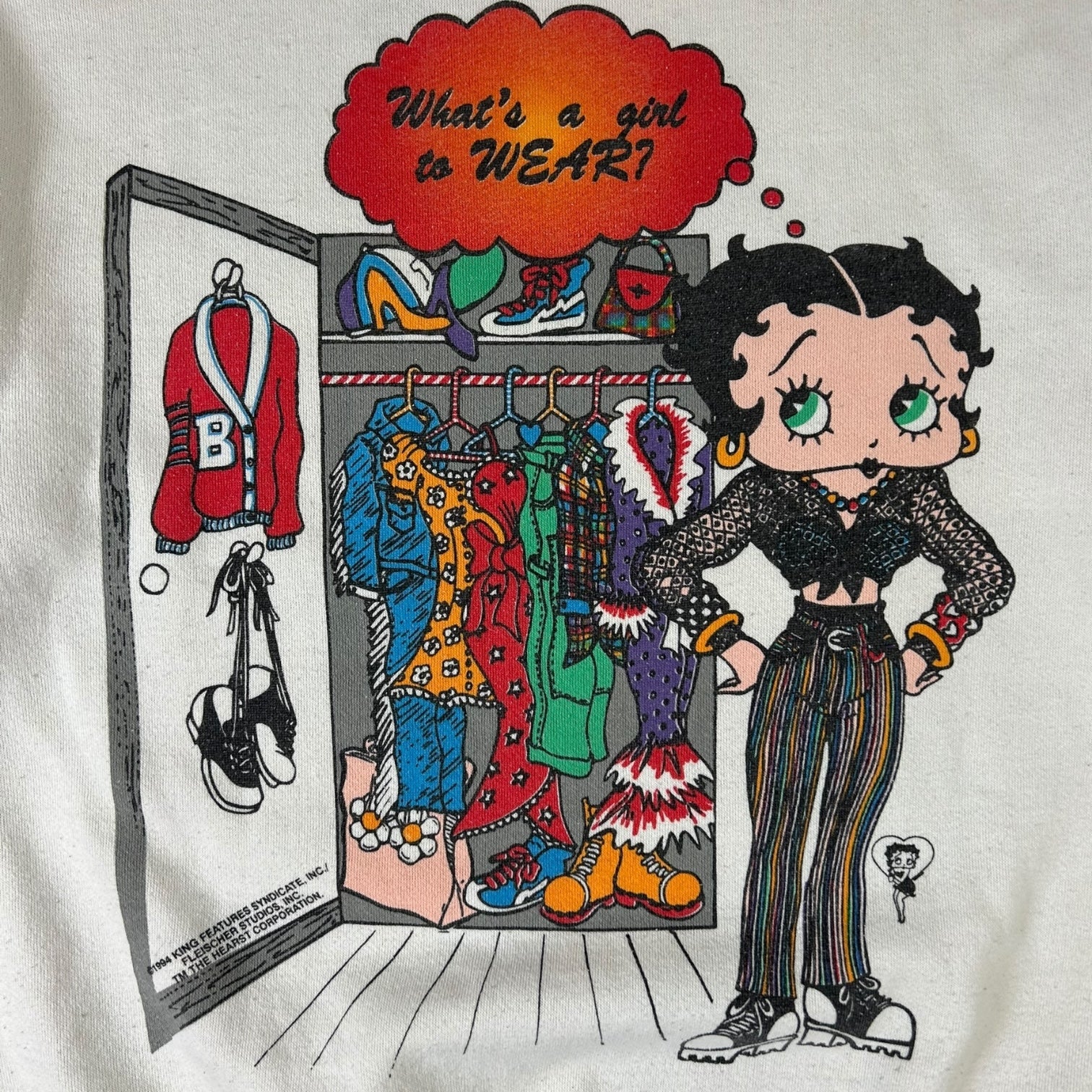 1994 Betty Boop AOP “What’s a girl wear?” Sweater White