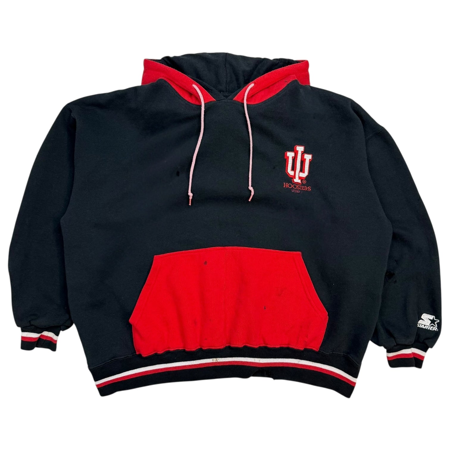 Vintage University Of Indiana Hoosiers Double Hood Hoodie Black/Red