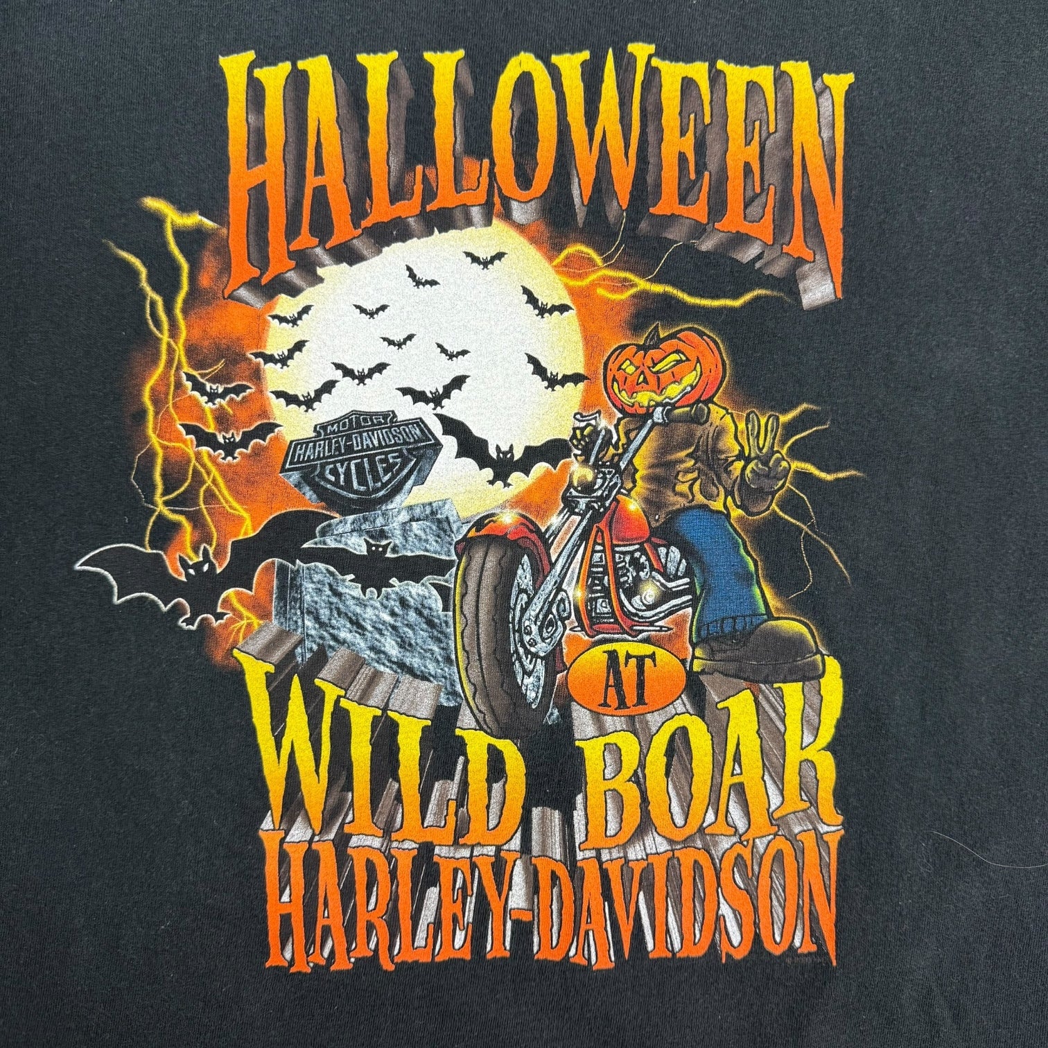 Vintage Halloween At Wild Boar Harley Davidson Tee Black