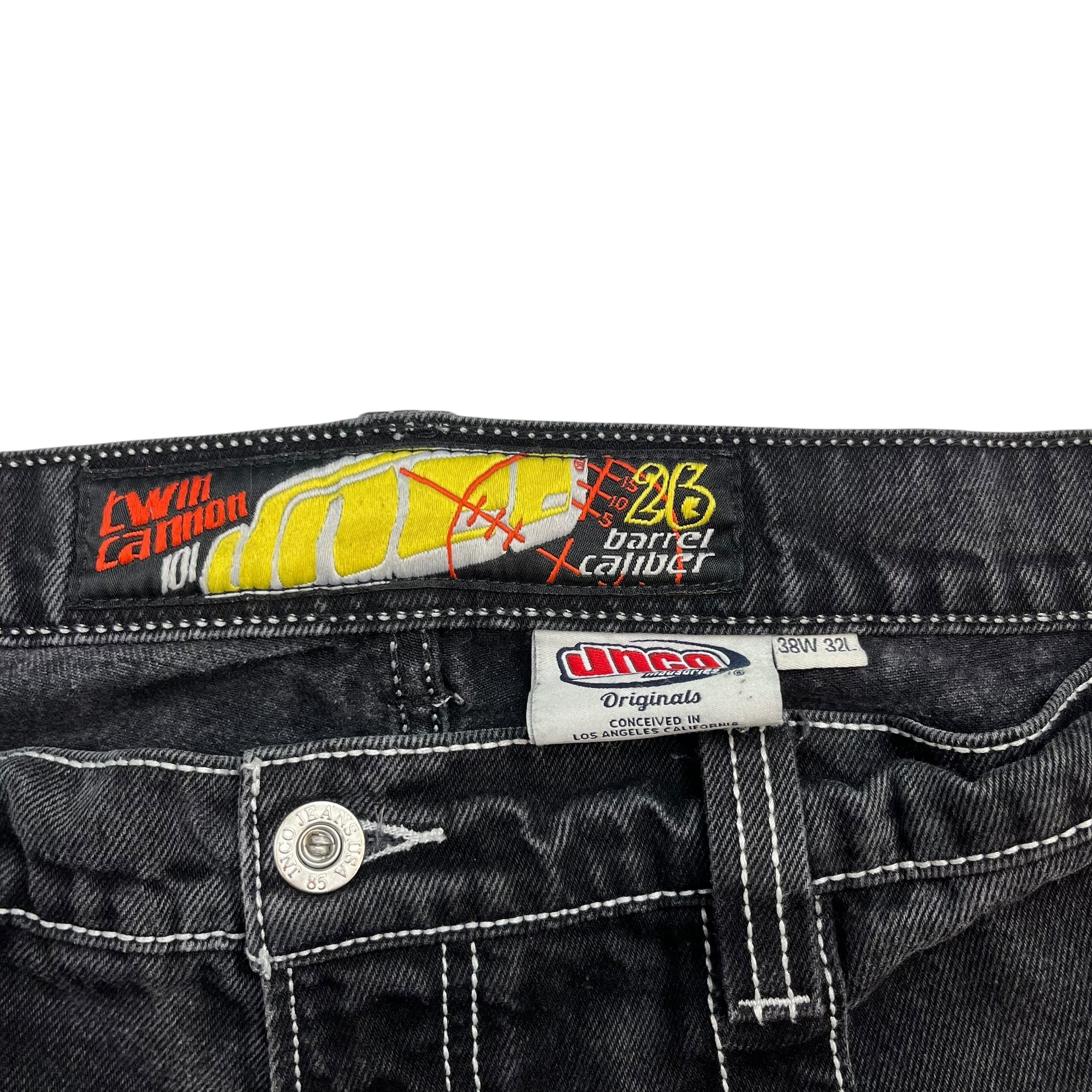 Y2K JNCO Twin Cannon Denim Pants Black