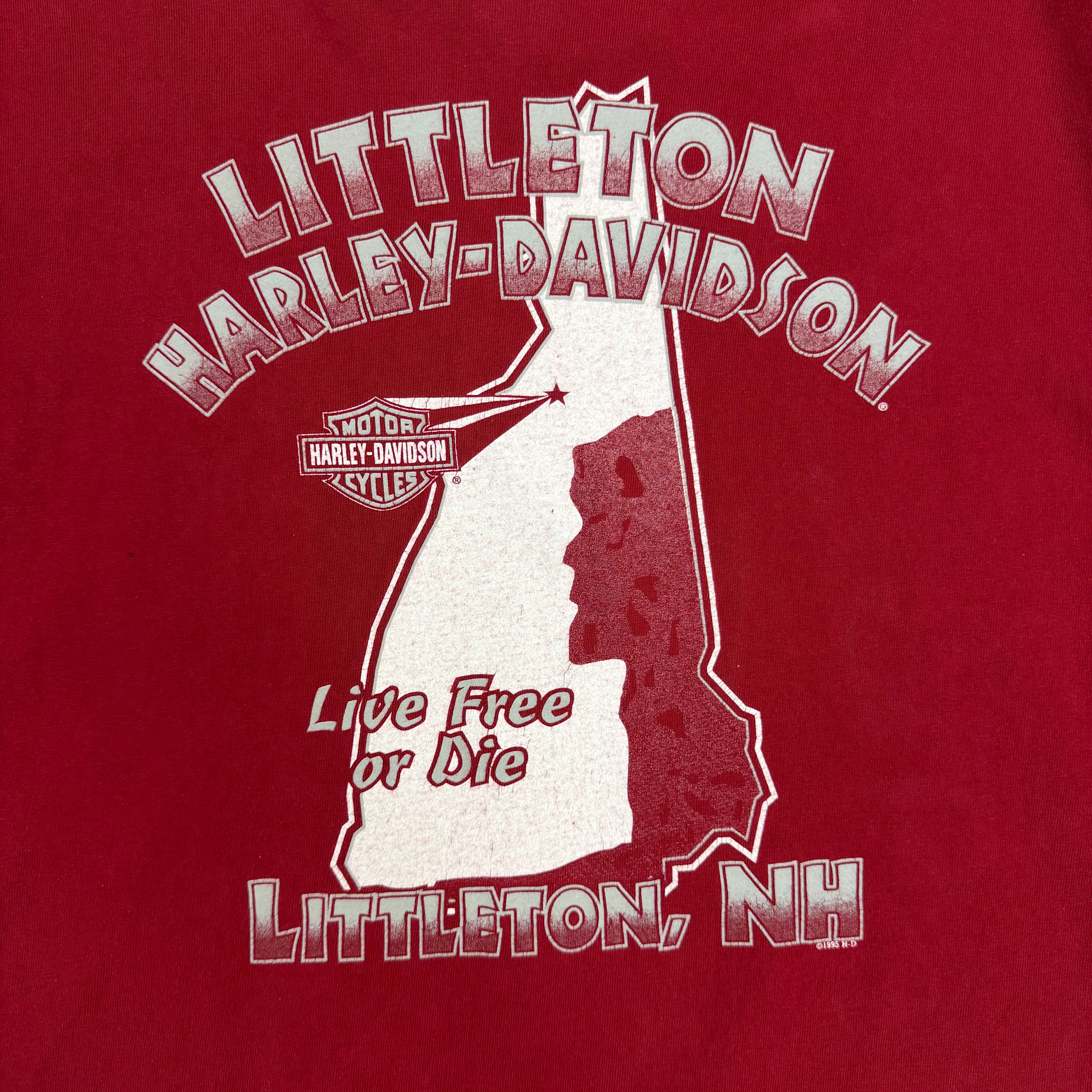 Vintage Harley Davidson “Live Free Or Die” Littleton Pocket Tee Red