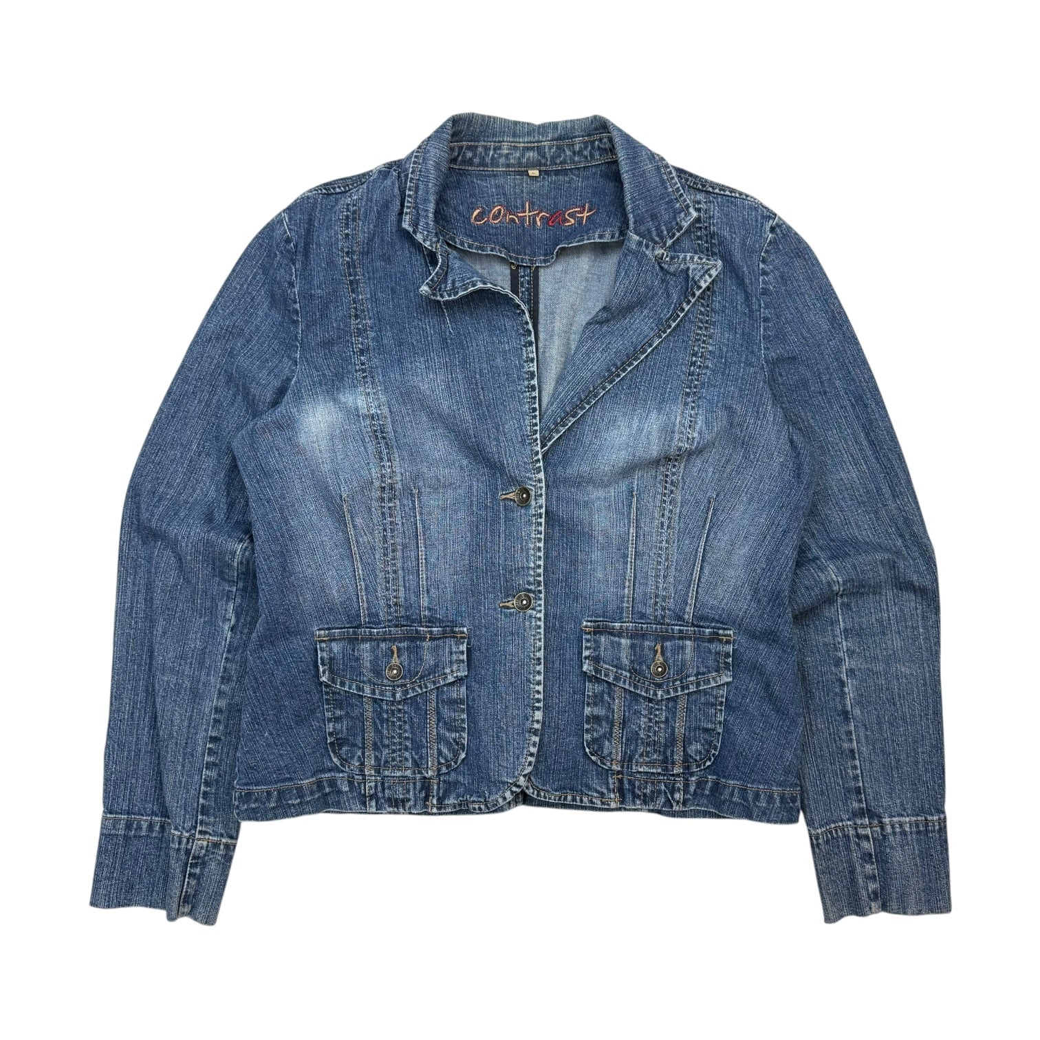 (W) Vintage Contrast Denim Jacket Medium Wash