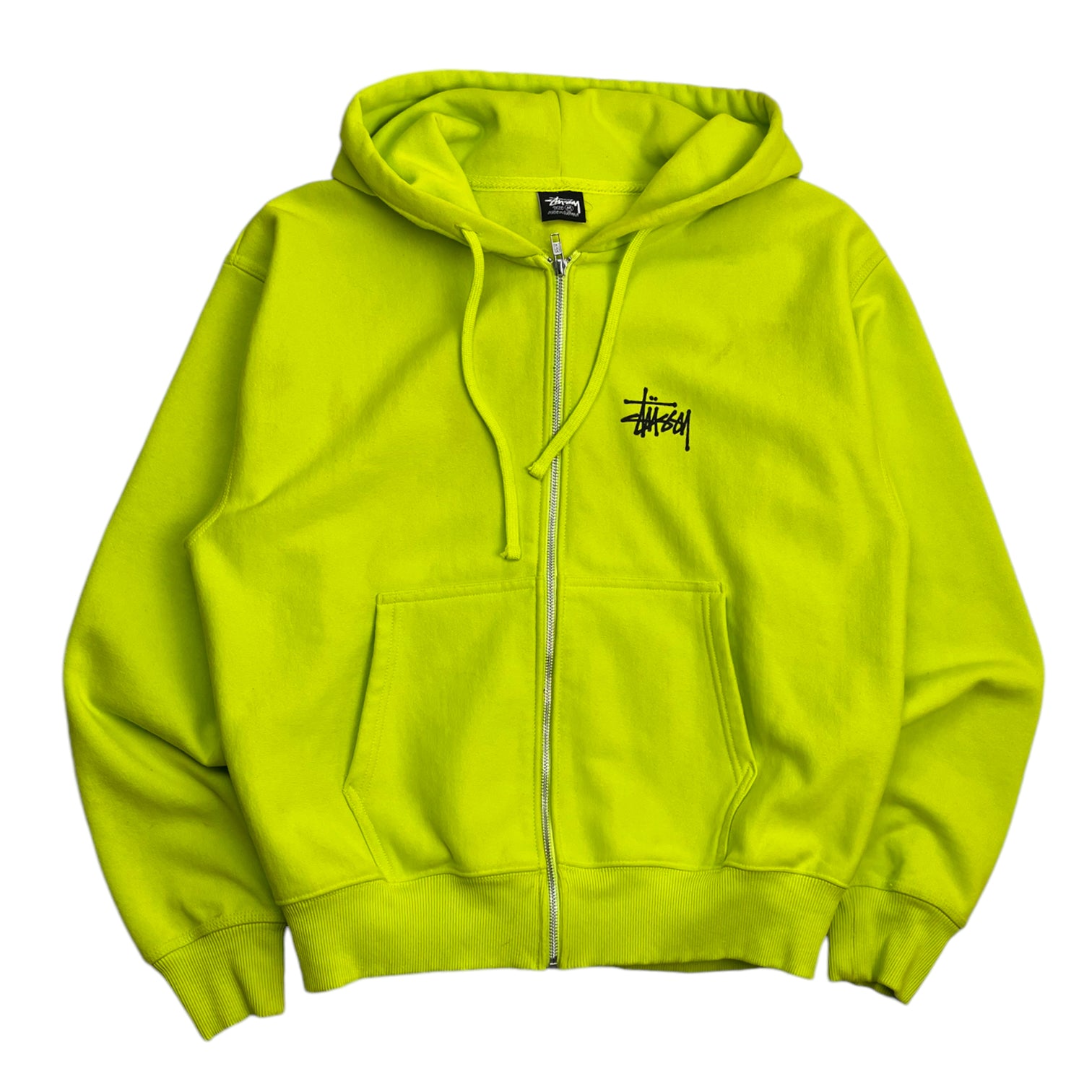 Stussy Spellout Logo Zip Up Hoodie Highlighter Green