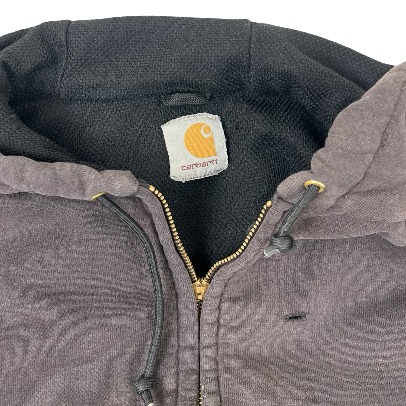 Vintage Carhartt Faded Charcoal White Paint Sleeve Zip-Up Hooded Sweatshirt