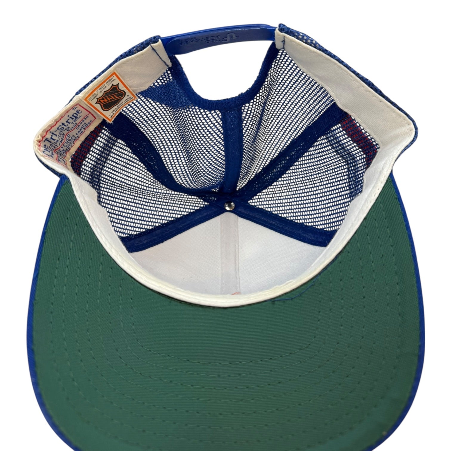 Vintage Ted Fletcher Edmonton Oilers Tri-Stripe Hat Blue/White/Orange