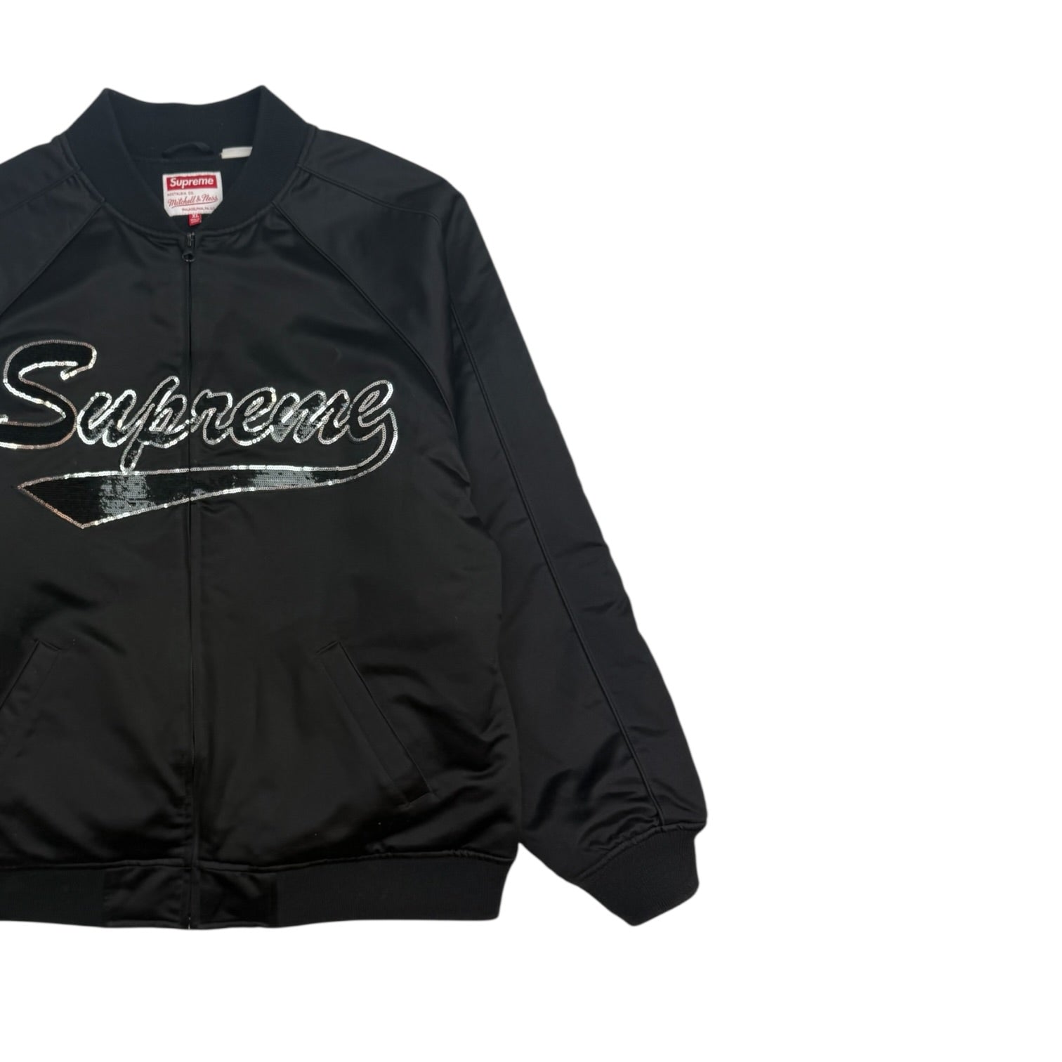 Supreme Mitchell & Ness Sequin Logo Varsity Jacket Black