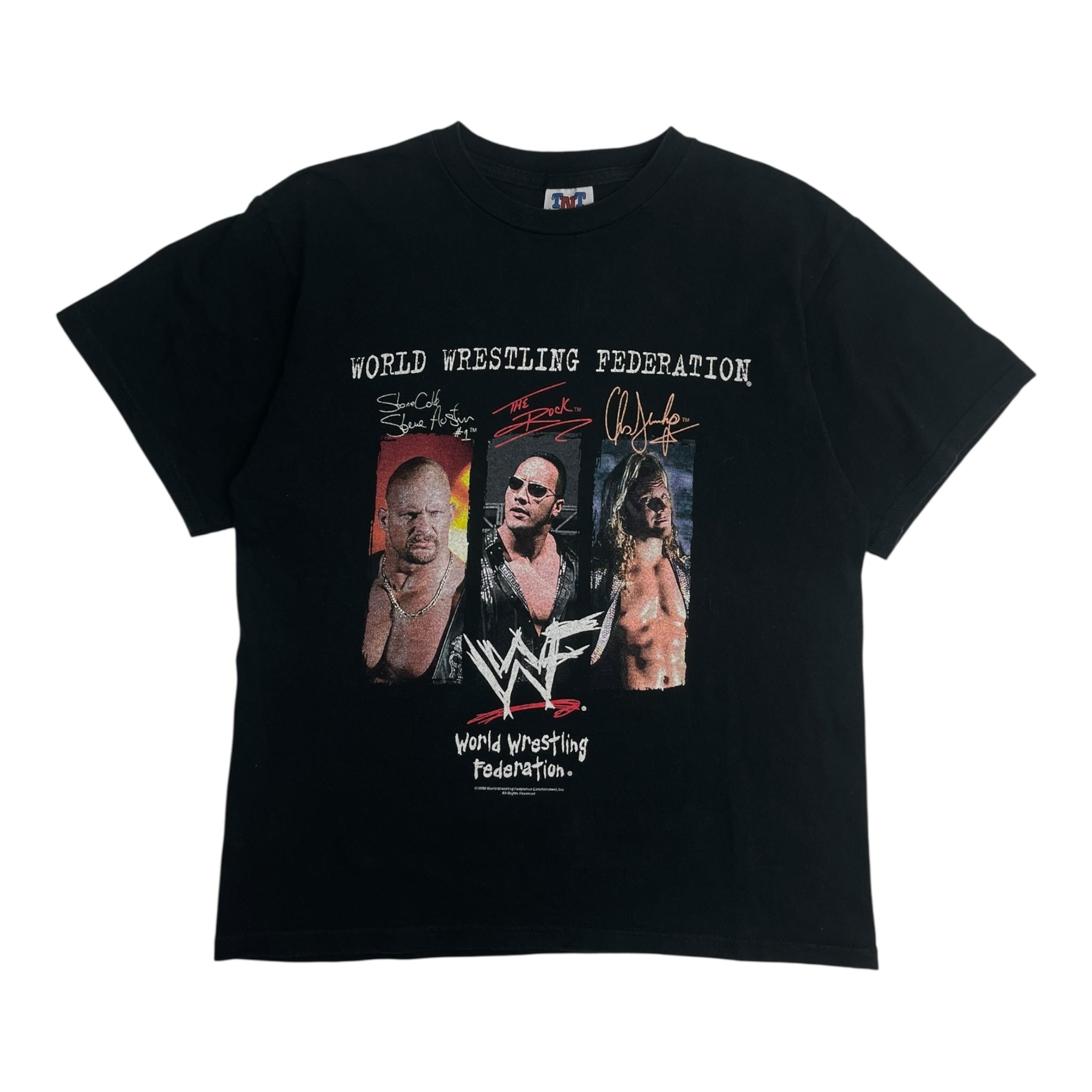 2000 WWF Y2J Steve Austin, The Rock, Chris Jericho T-Shirt Black