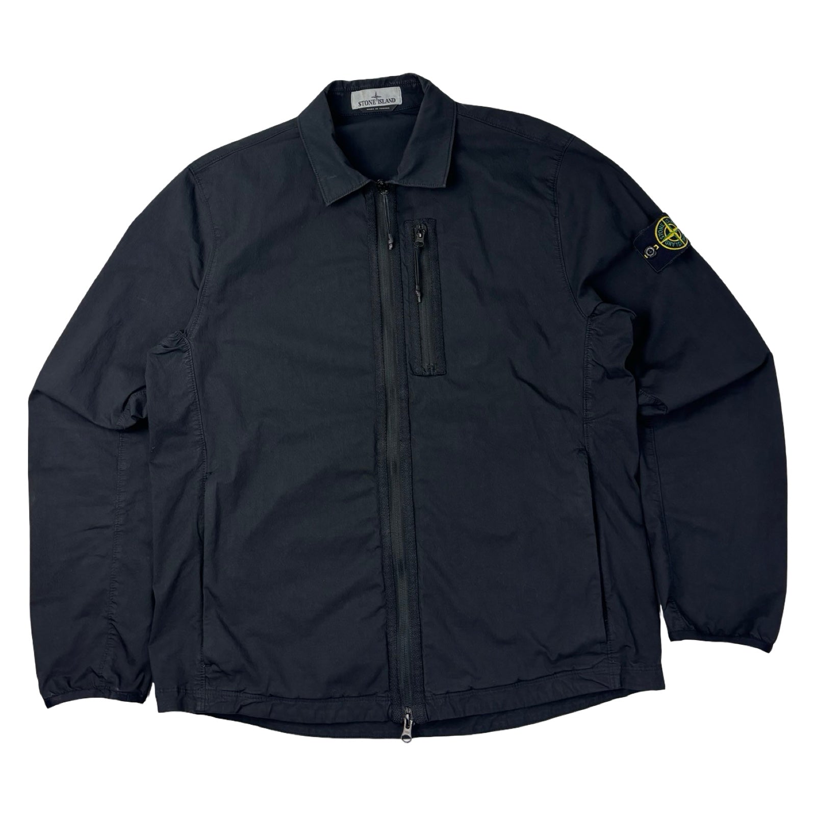 Stone Island Stretch Cotton Zippered Overshirt Black