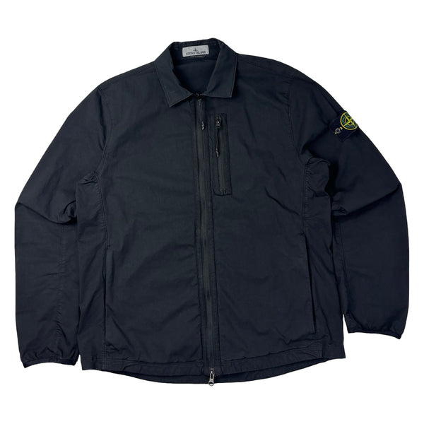 Stone Island Stretch Cotton Zippered Overshirt Black