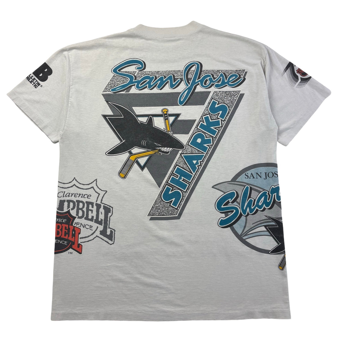 1991 Bulletin Athletic San Jose Sharks AOP T-Shirt White